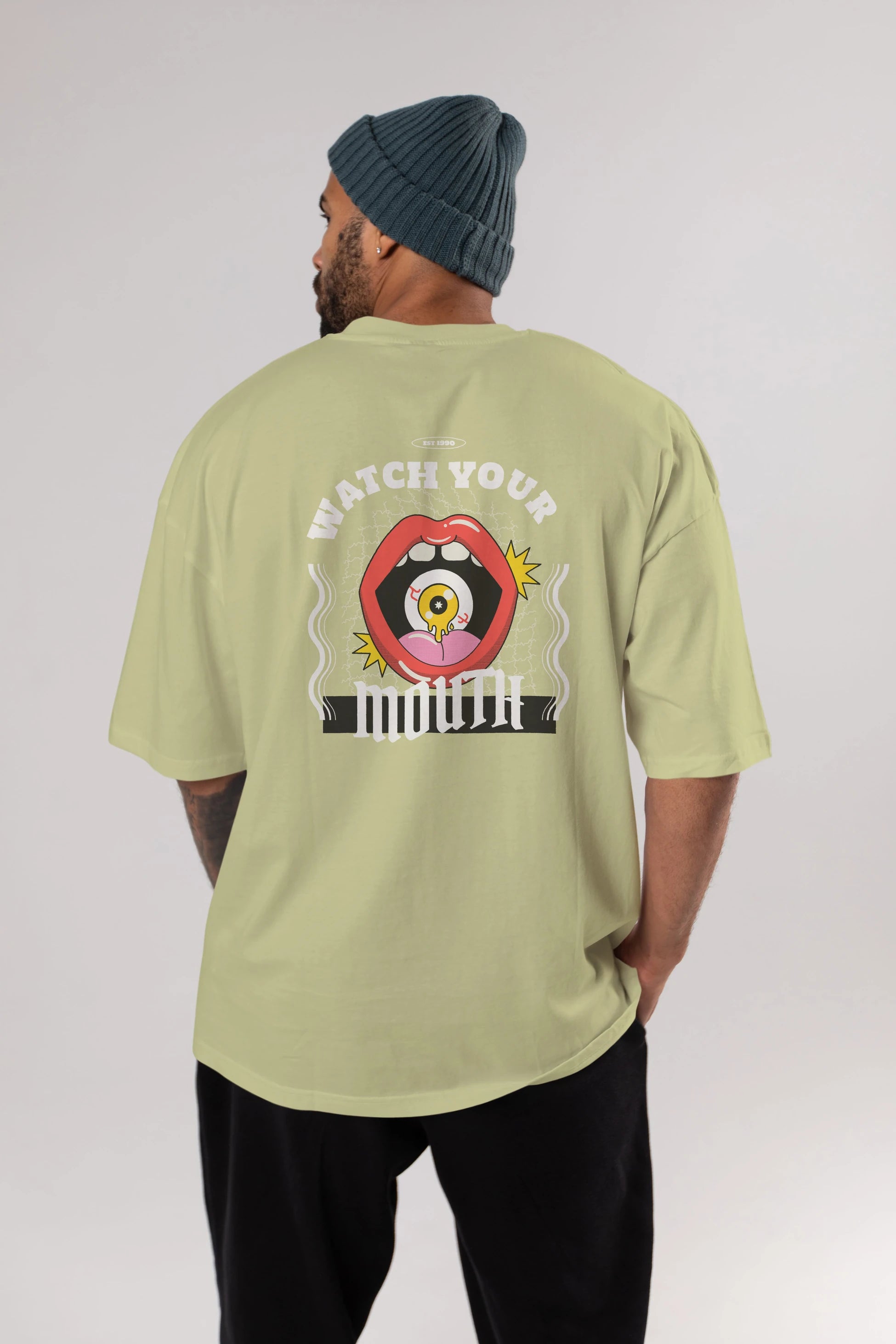 Watch Your Mouth Arka Baskılı Oversize t-shirt Erkek Kadın Unisex