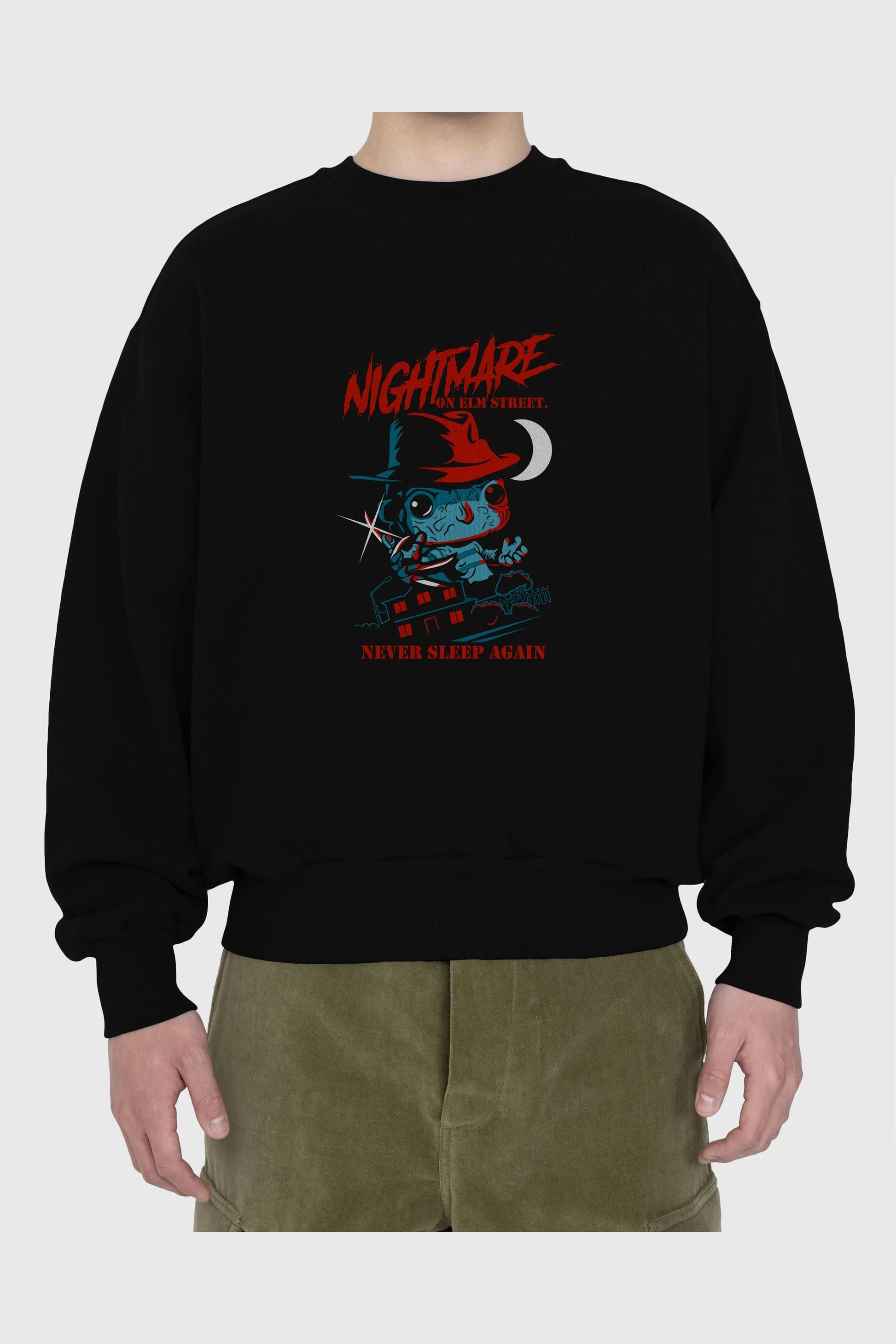 Nightmare Elm Sokağı Ön Baskılı Oversize Sweatshirt Erkek Kadın Unisex