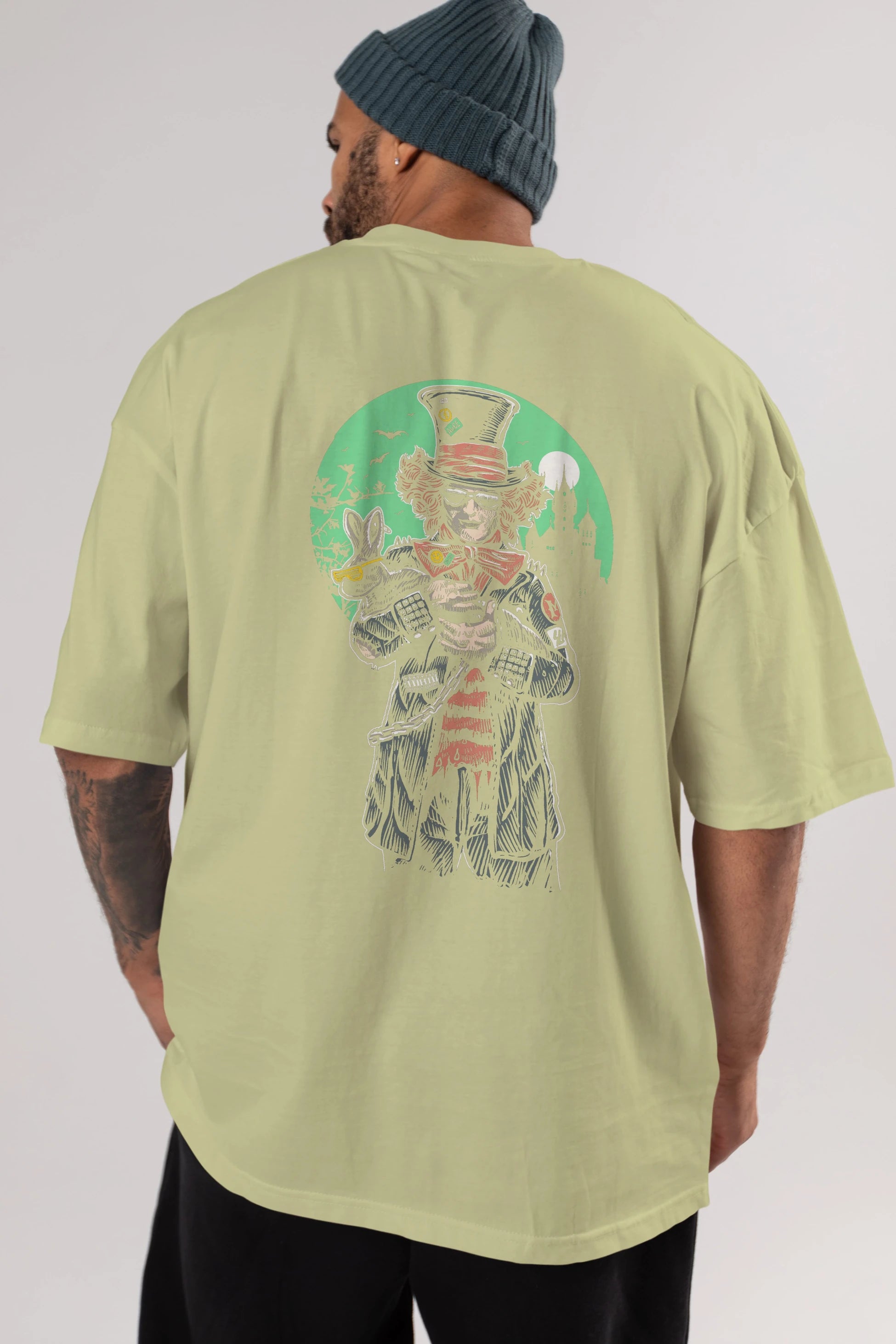 Mad Hatter Arka Baskılı Oversize t-shirt Erkek Kadın Unisex %100 Pamuk