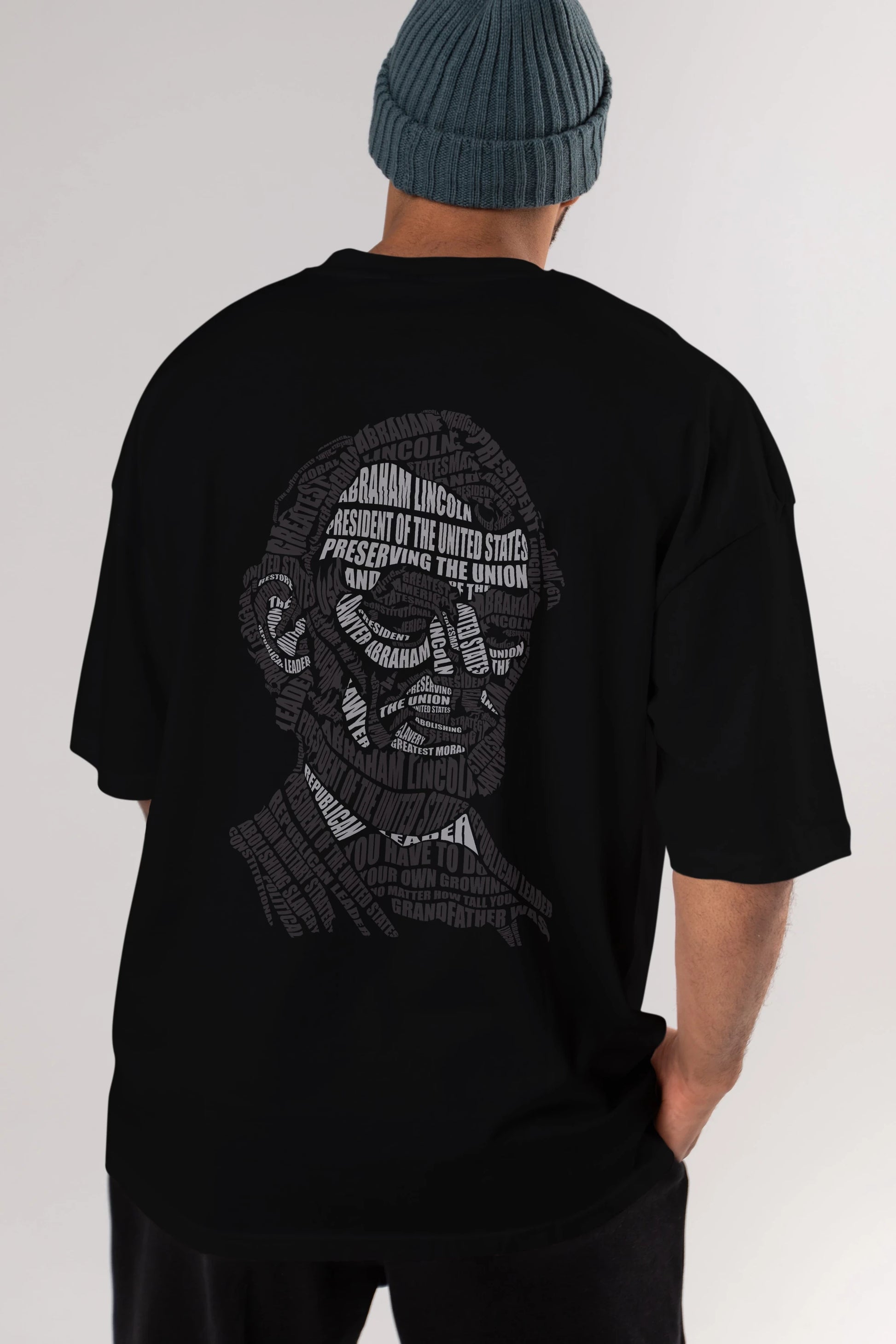 Abraham Lincoln Calligram Arka Baskılı Oversize t-shirt %100 pamuk Erkek Kadın Unisex