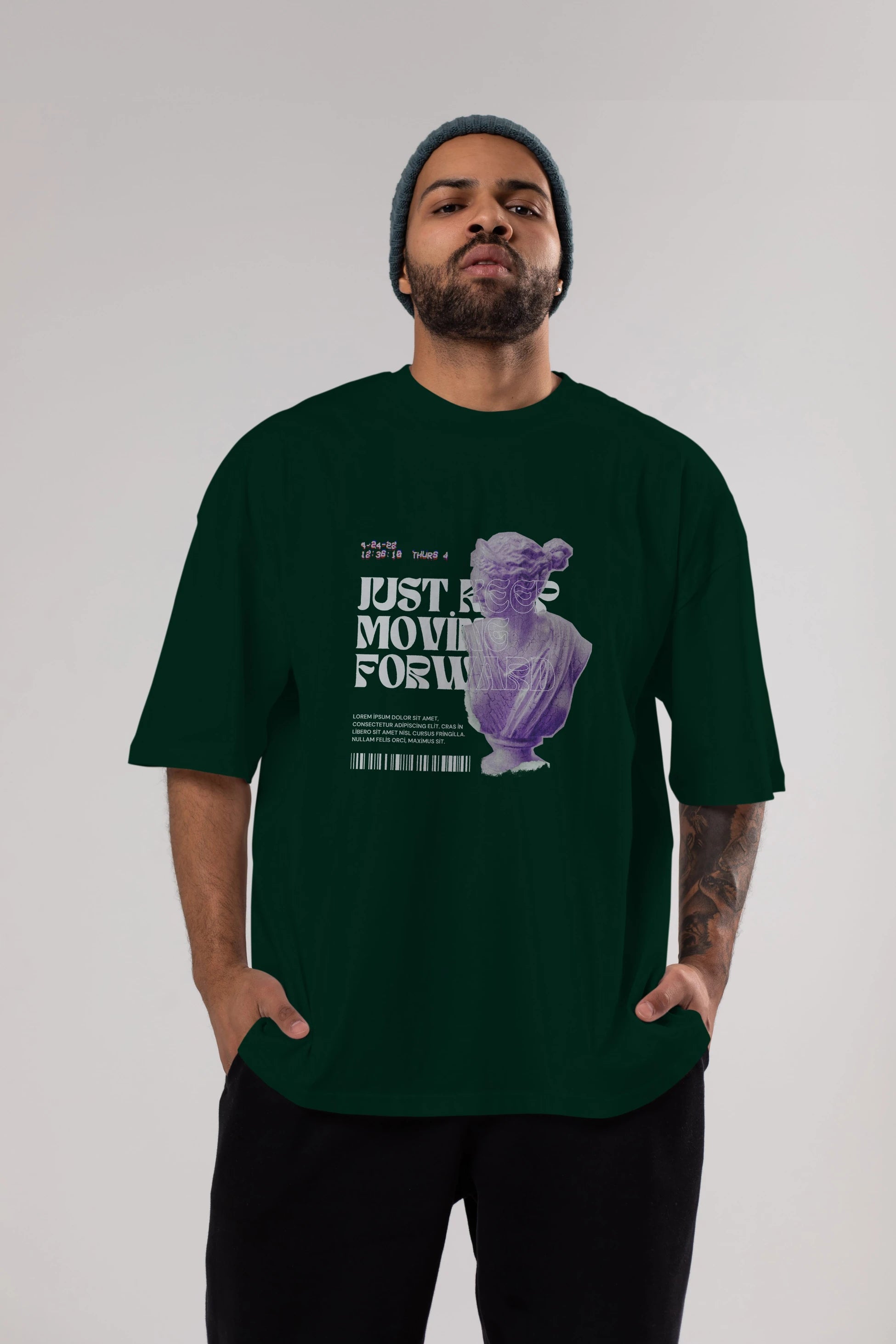 Just Keep Moving Forward Yazılı Ön Baskılı Oversize t-shirt Erkek Kadın Unisex