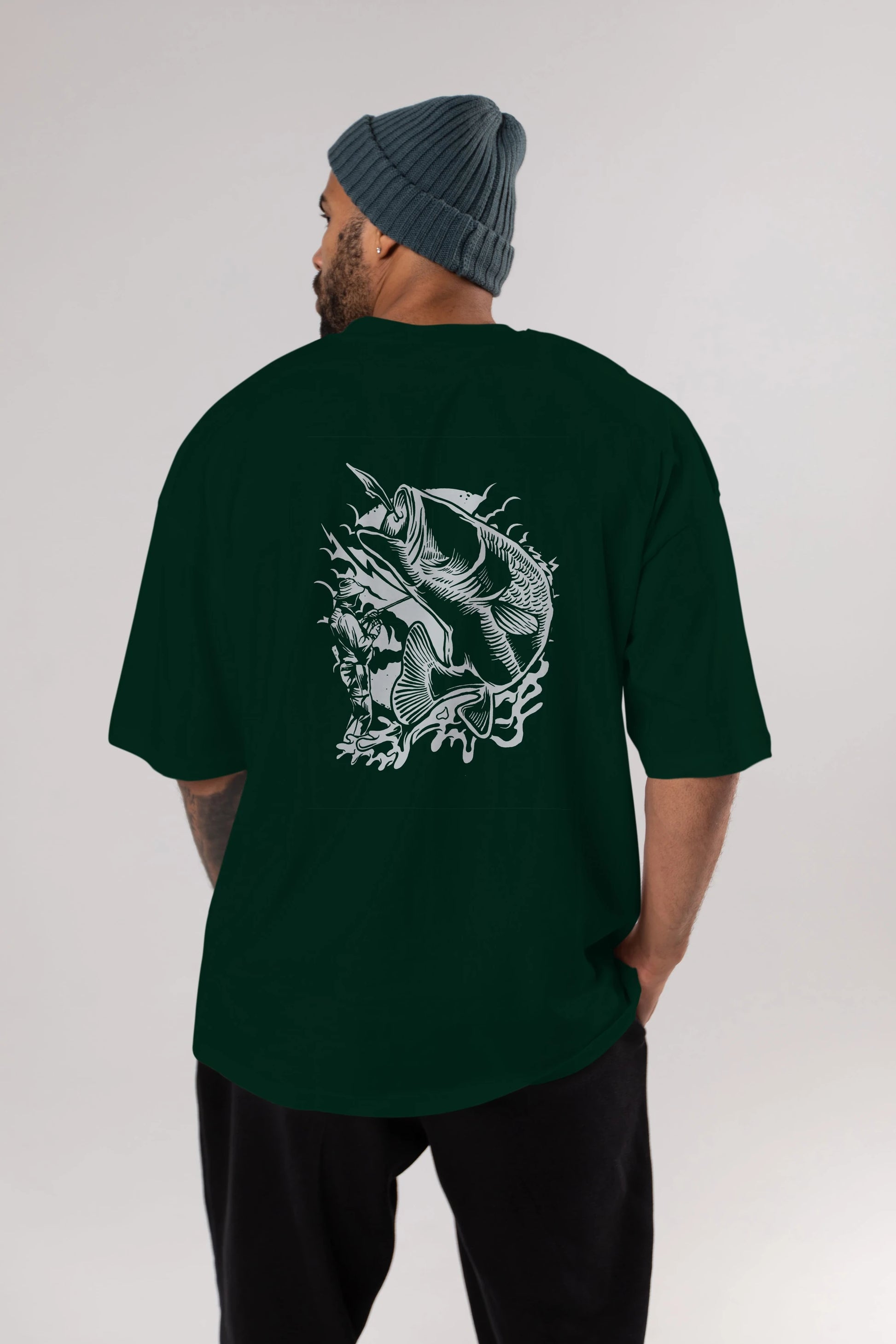 Fisherman Arka Baskılı Oversize t-shirt Erkek Kadın Unisex %100 Pamuk