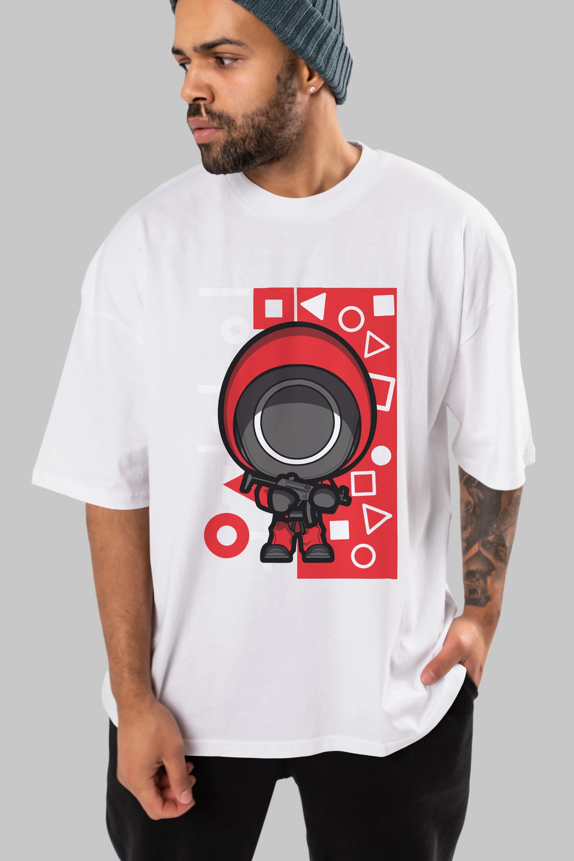 Squid Game (4) Ön Baskılı Oversize t-shirt Erkek Kadın Unisex %100 Pamuk Bisiklet Yaka tişort