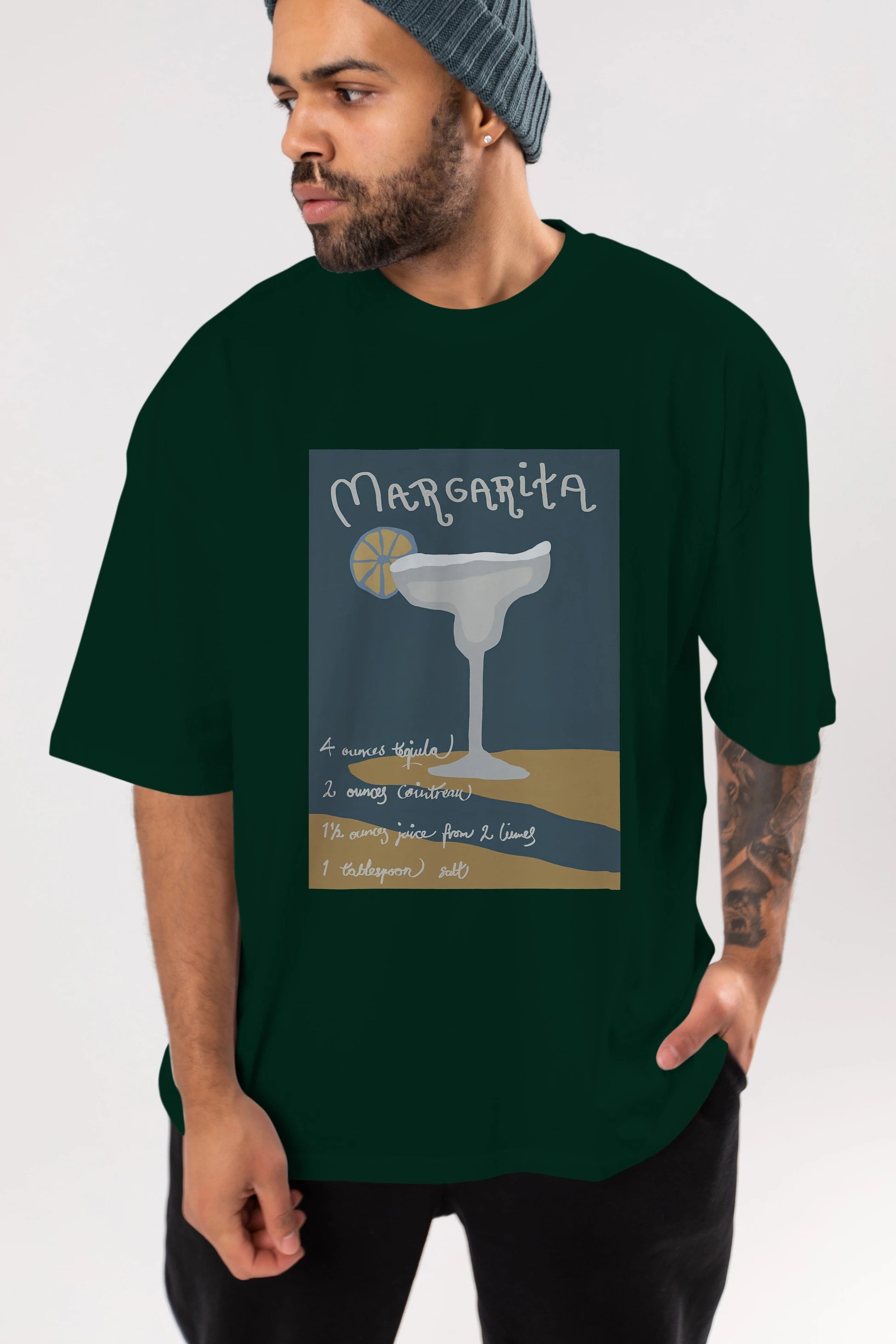 Margarita 2 Ön Baskılı Oversize t-shirt Erkek Kadın Unisex %100 Pamuk Bisiklet Yaka tişort