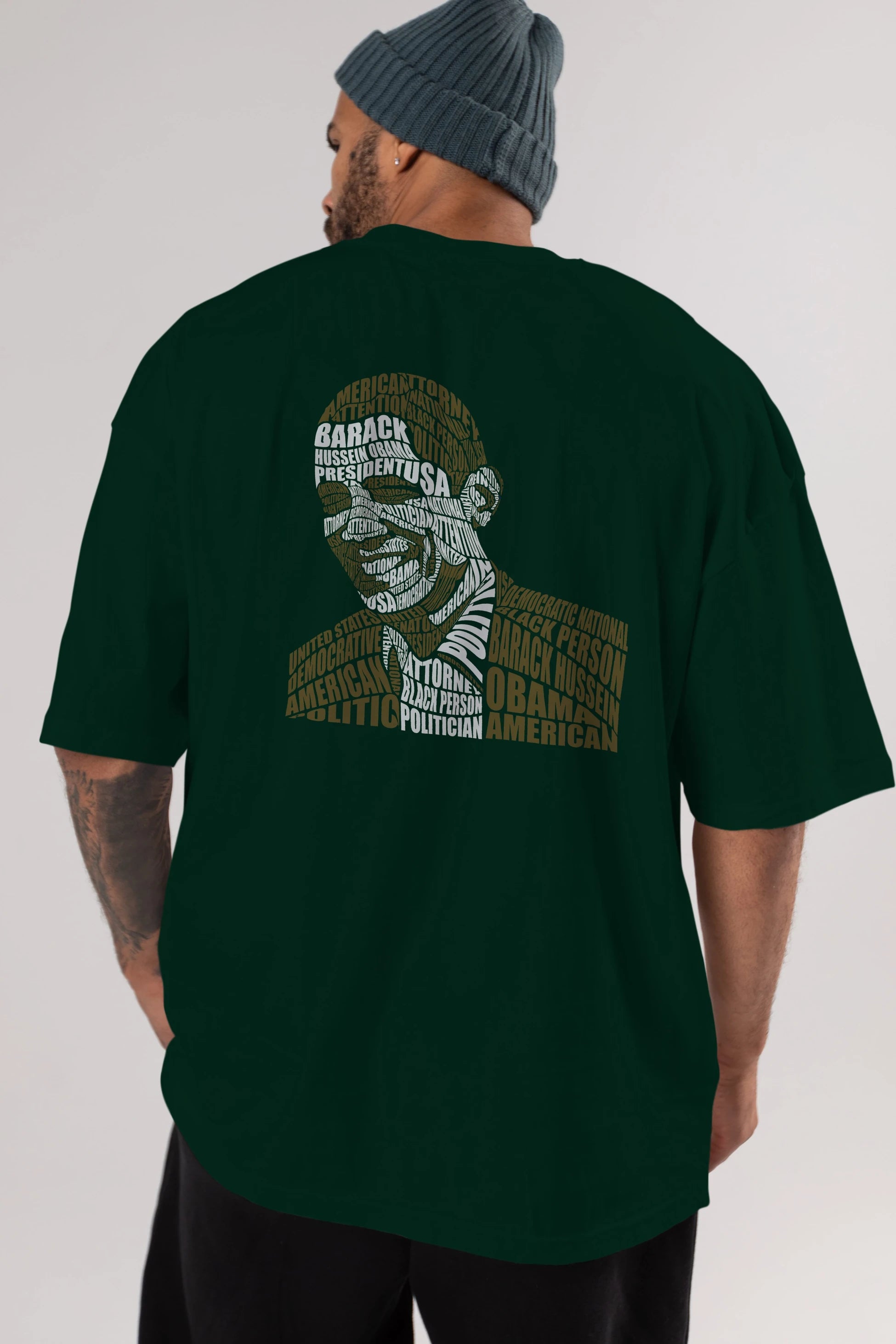 Obama Calligram Arka Baskılı Oversize t-shirt %100 pamuk Erkek Kadın Unisex
