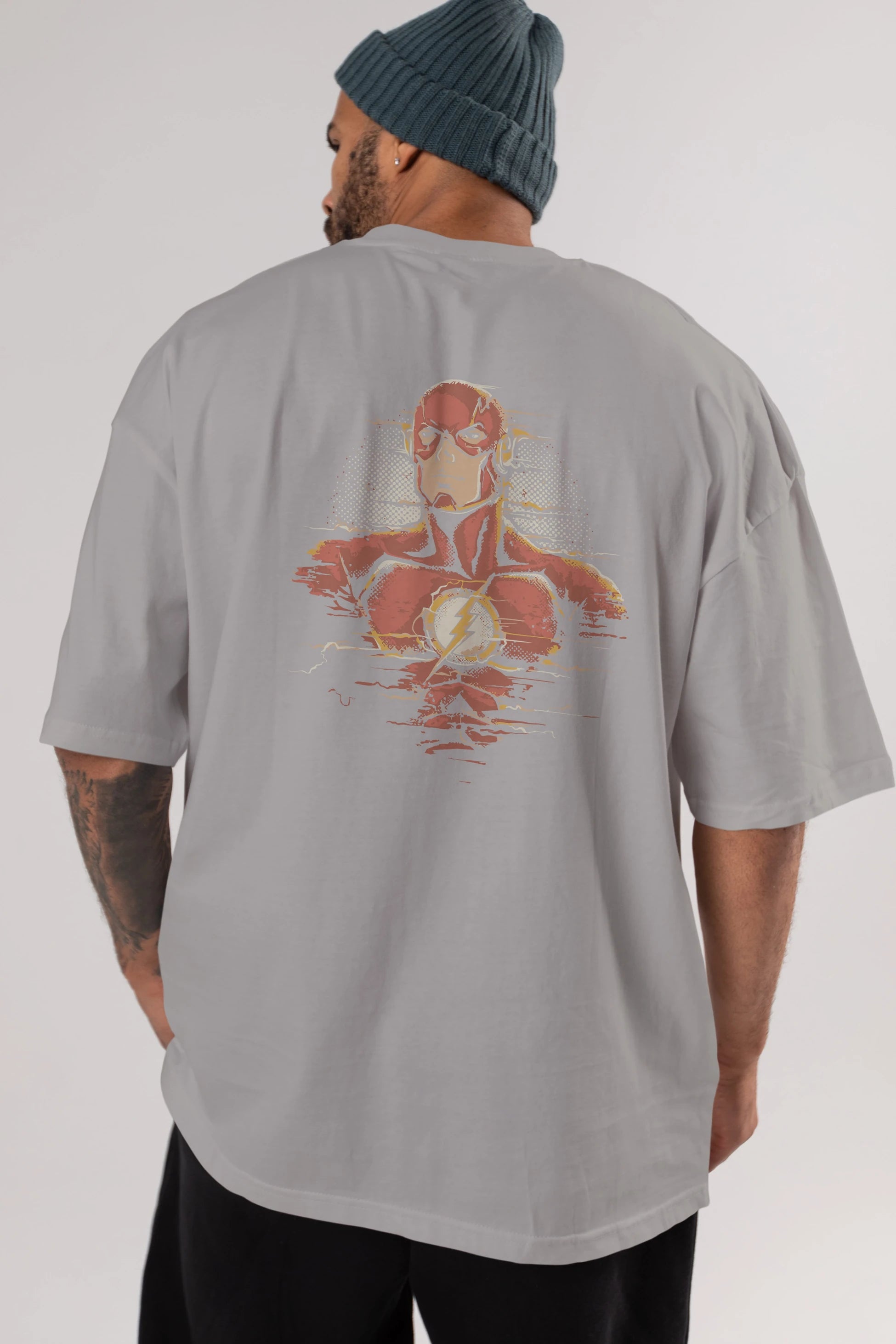 Flash Avengers Arka Baskılı Oversize t-shirt Erkek Kadın Unisex %100 Pamuk Bisiklet Yaka tişort