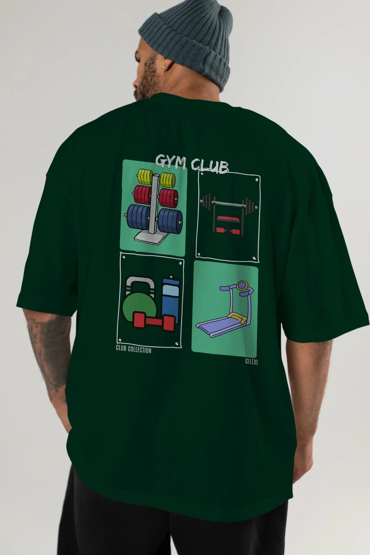 Gym Club Arka Baskılı Oversize t-shirt Erkek Kadın %100 Pamuk Bisiklet Yaka tişort