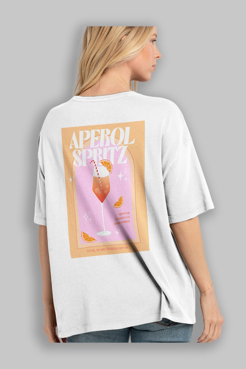 Aperol Spritz 2 Arka Baskılı Oversize t-shirt Erkek Kadın Unisex %100 Pamuk Bisiklet Yaka tişort