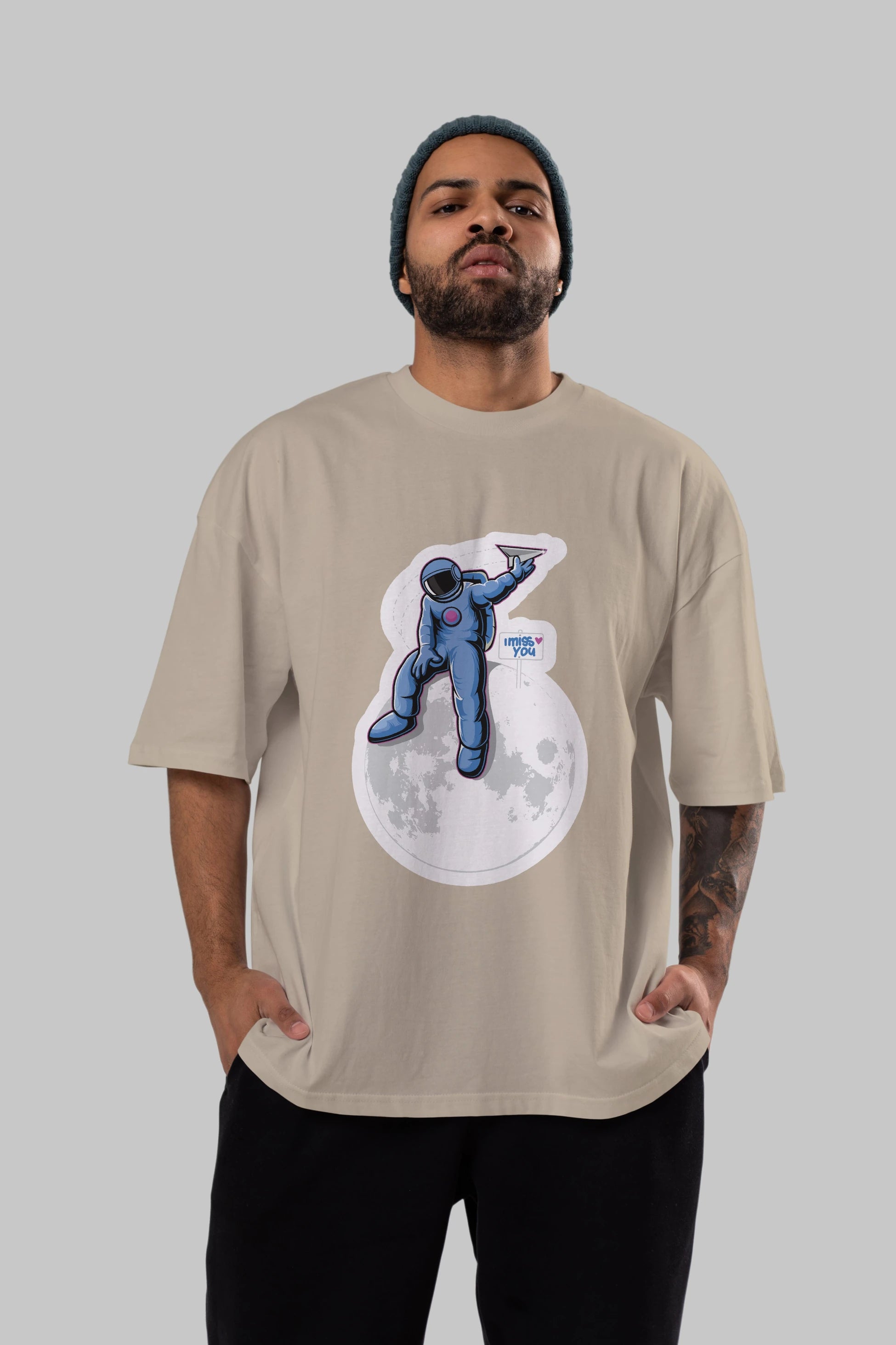 Astro Missing Earth Sticker Ön Baskılı Oversize t-shirt Erkek Kadın Unisex