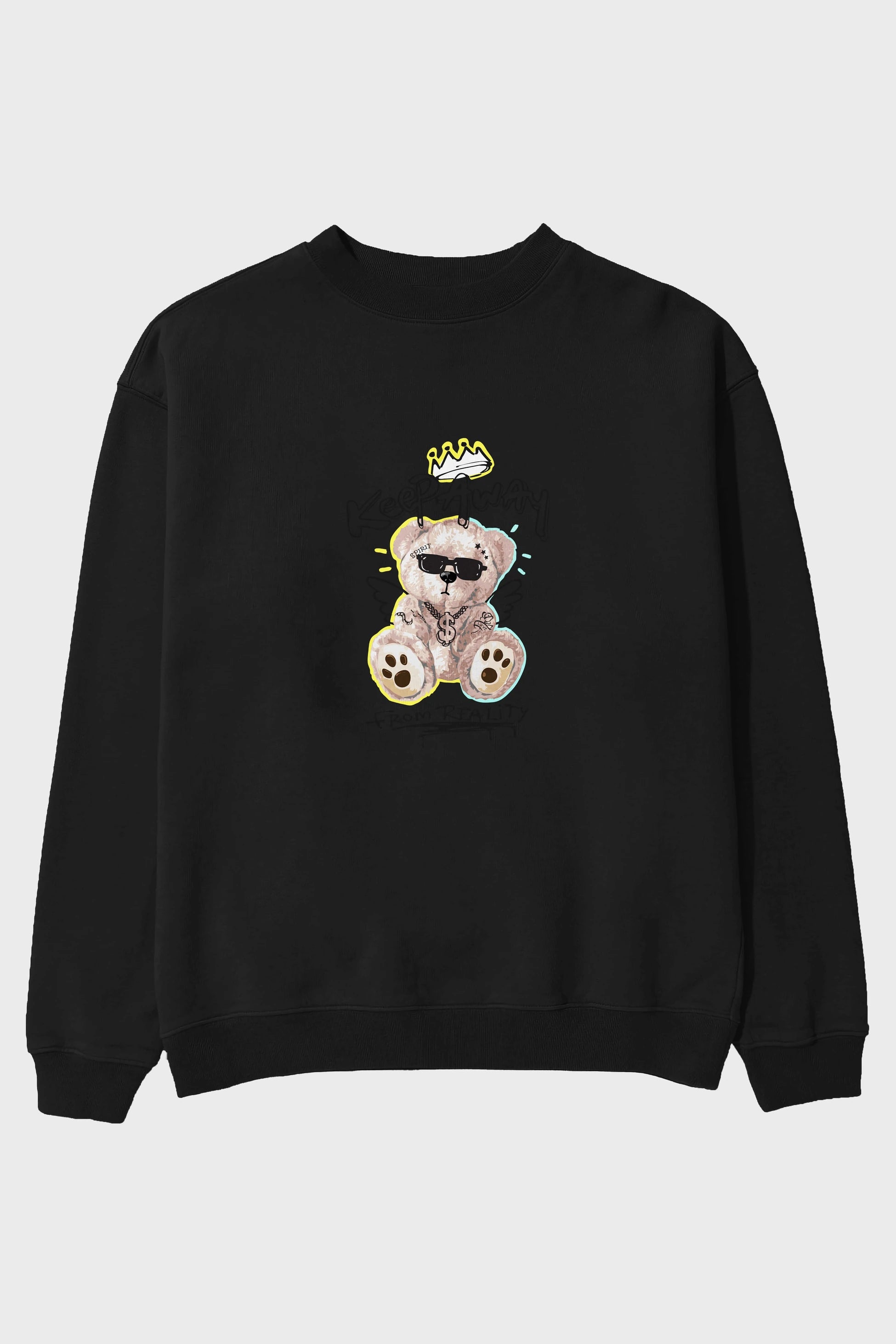 Keep Away Bear 2 Ön Baskılı Oversize Sweatshirt Erkek Kadın Unisex