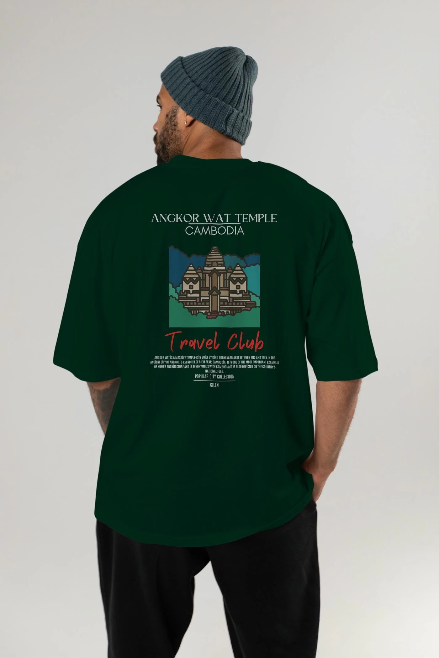 Angkor Wat Temple Cambodia Arka Baskılı Oversize t-shirt Erkek Kadın Pamuk Bisiklet Yaka tişort