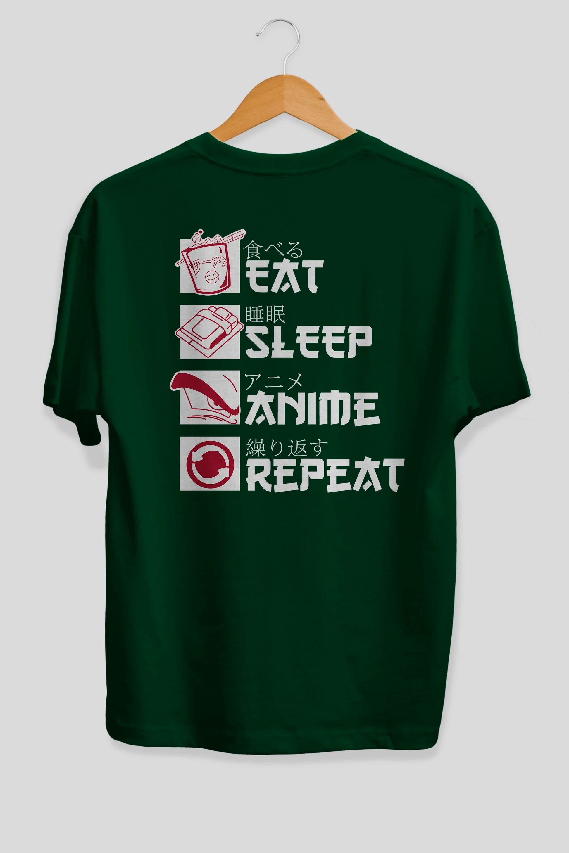 Eat, Sleep, Anime, Repeat Anime Arka Baskılı Oversize t-shirt Erkek Kadın Unisex