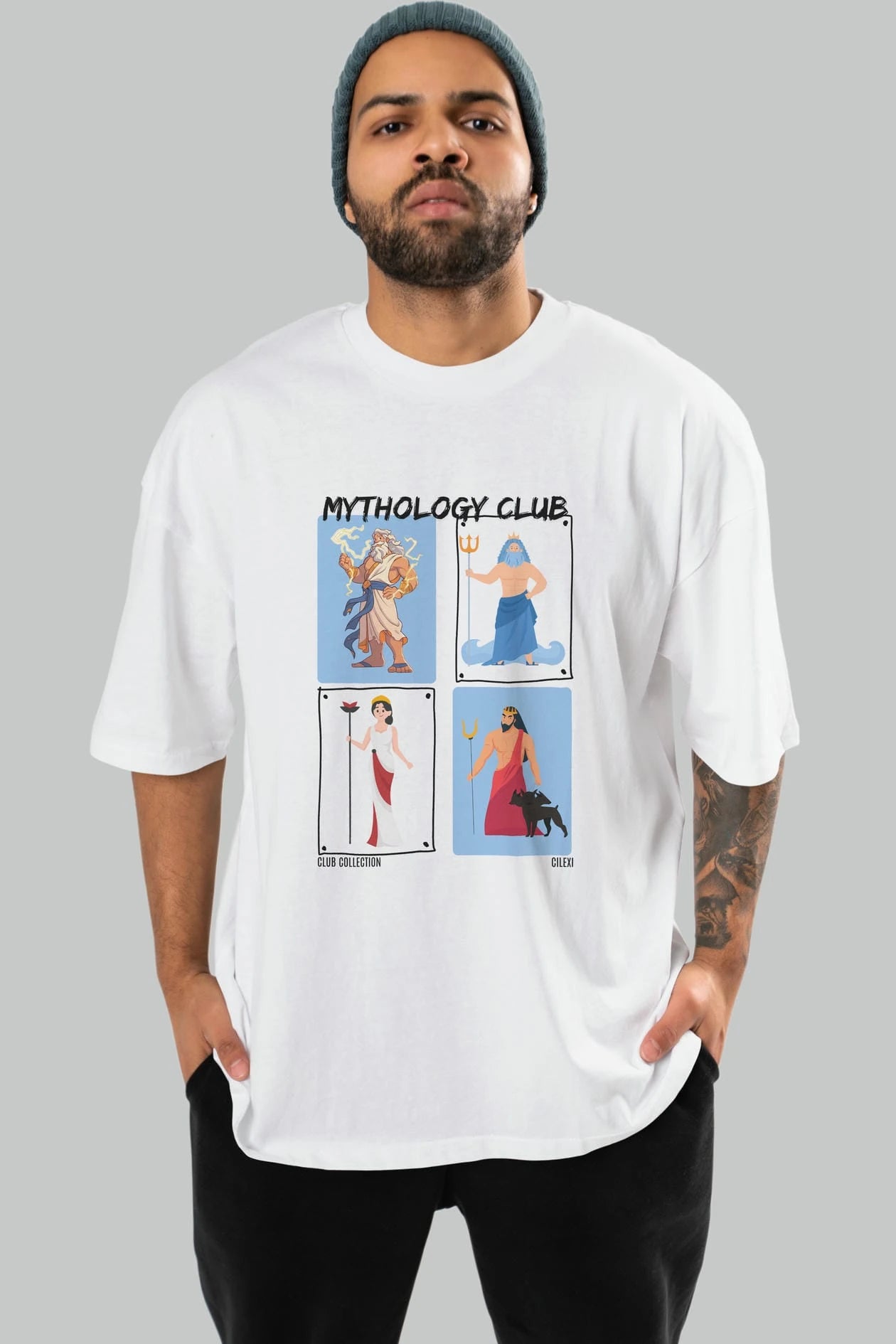 Mythology Club 2 ön Baskılı Oversize t-shirt Erkek Kadın %100 Pamuk Bisiklet Yaka tişort