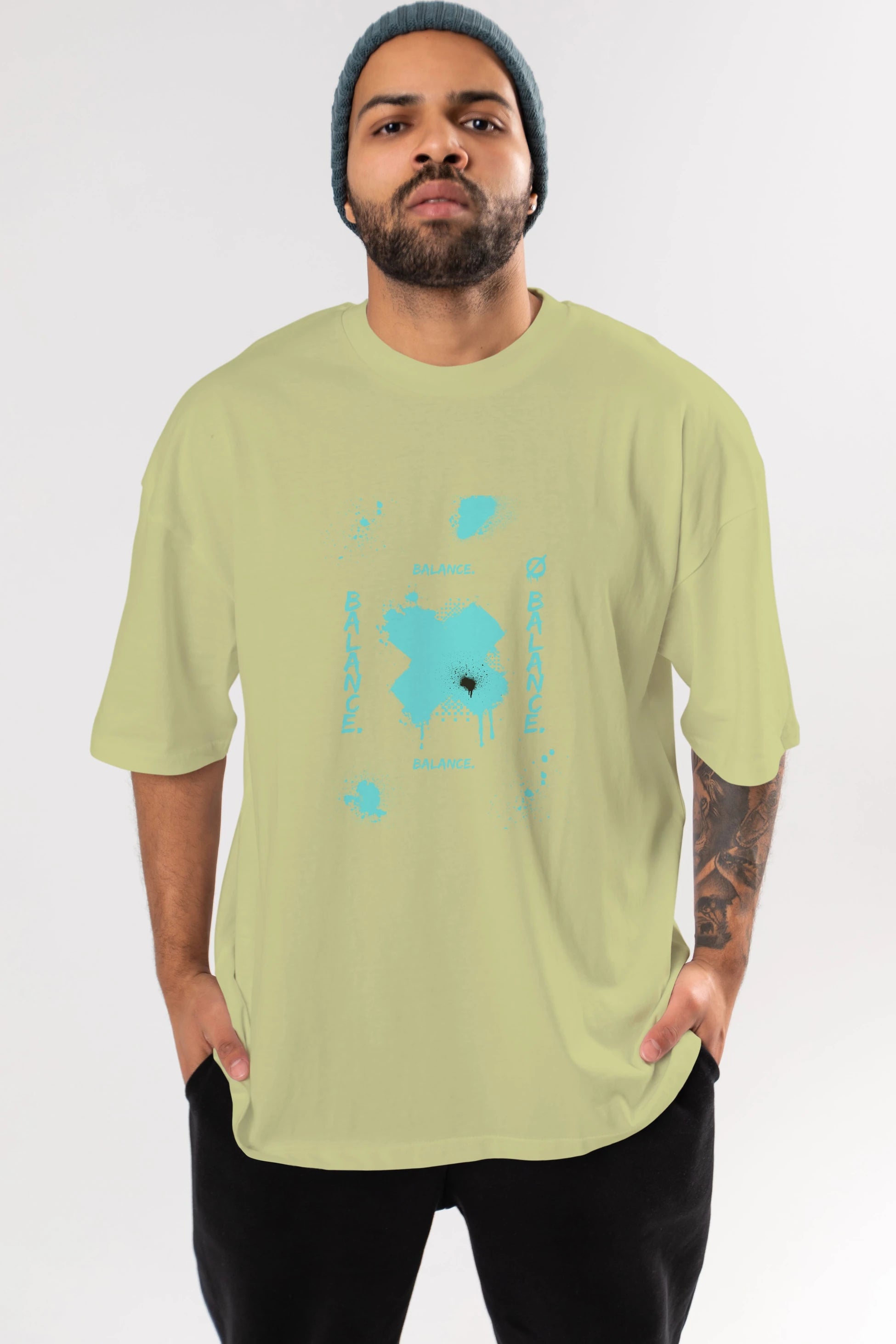 Balance Balance Yazılı Ön Baskılı Oversize t-shirt Erkek Kadın Unisex