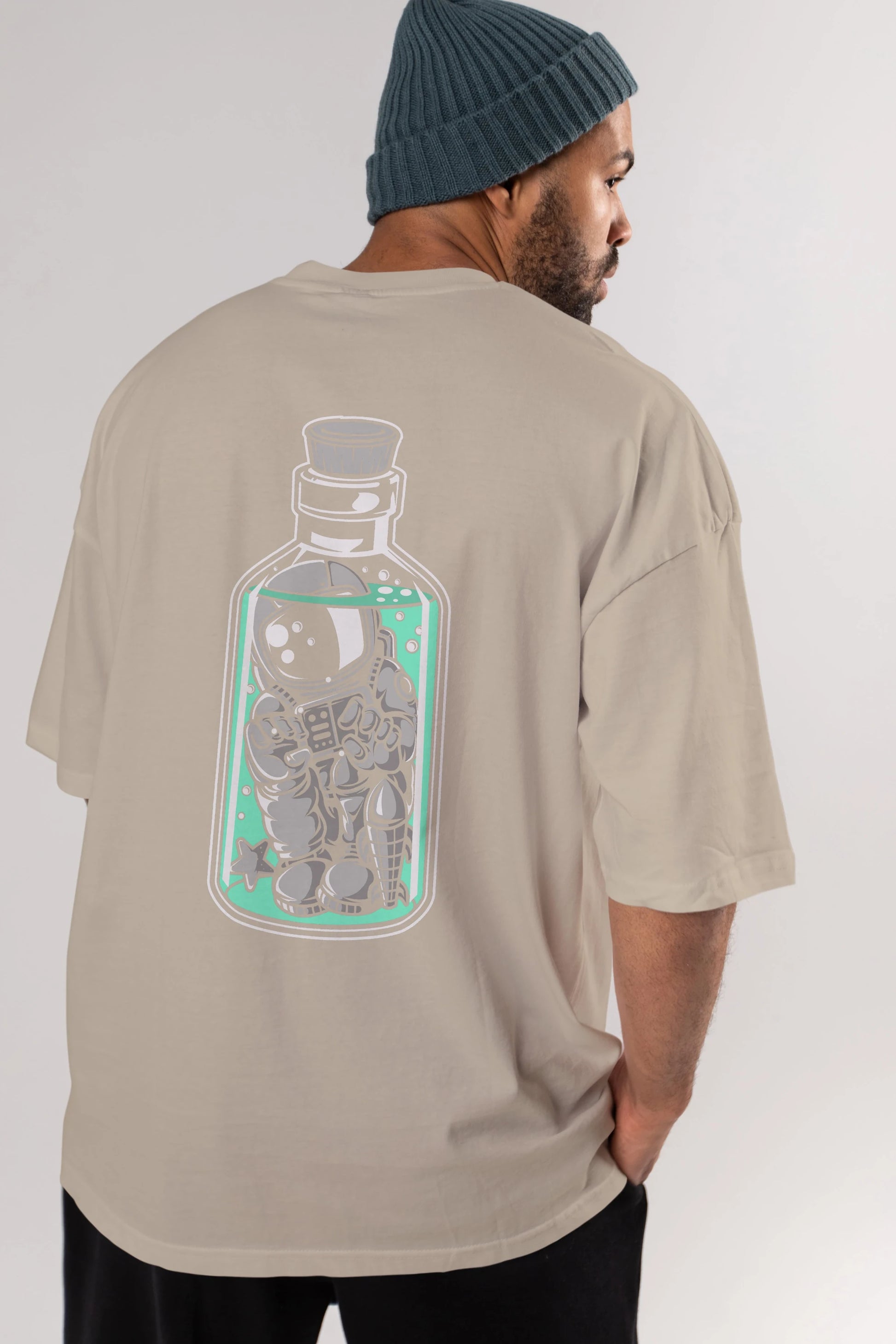 Astronaut in The Bottle Arka Baskılı Oversize t-shirt Erkek Kadın Unisex
