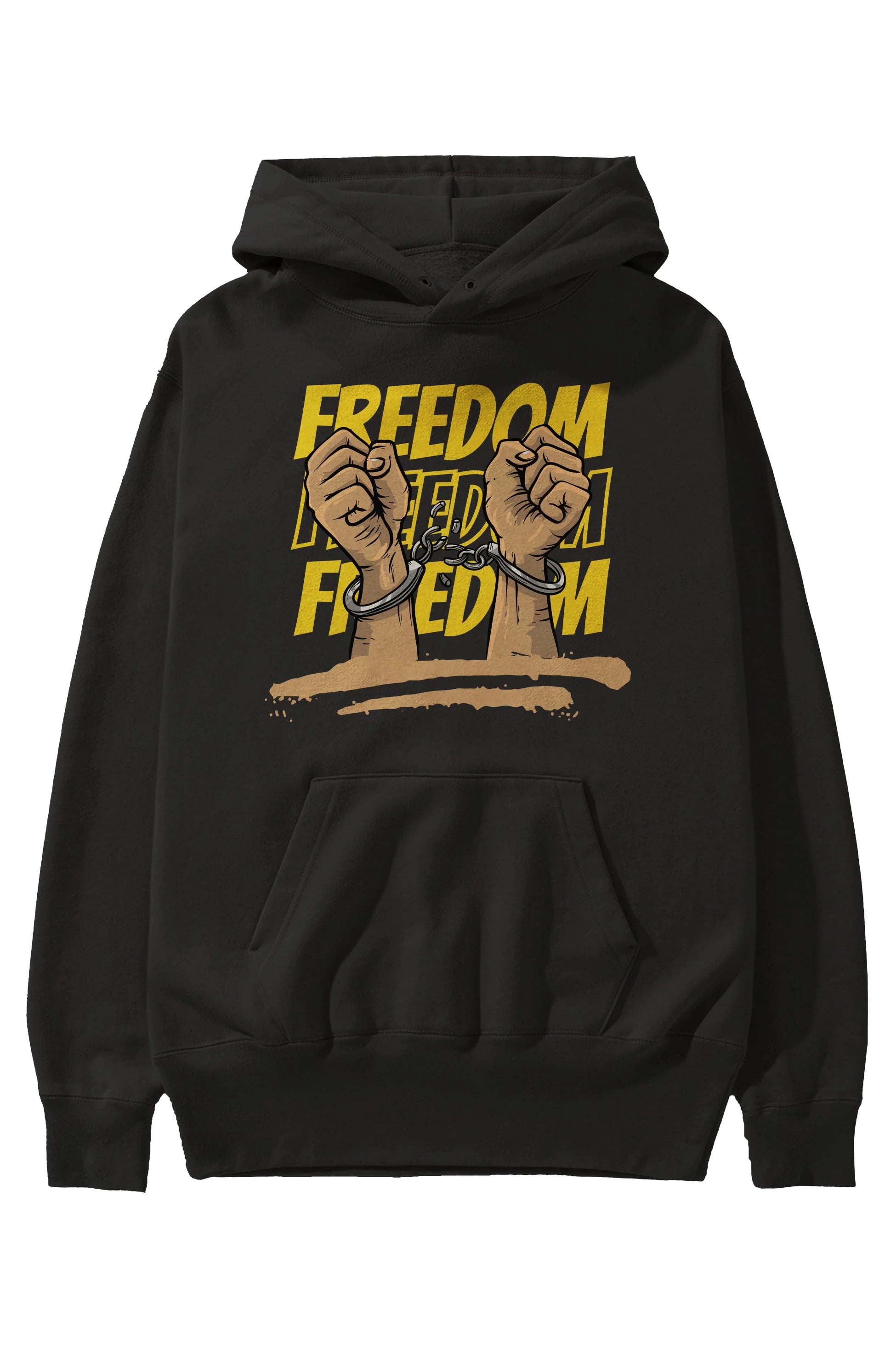 Freedom Yazılı Ön Baskılı Oversize Hoodie Kapüşonlu Sweatshirt Erkek Kadın Unisex