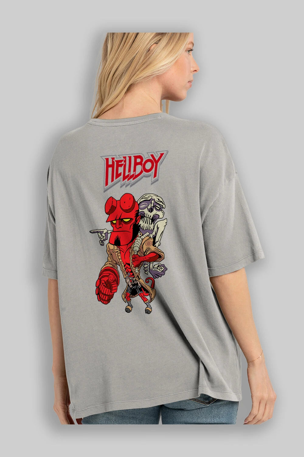 Hellboy (2) Arka Baskılı Oversize t-shirt Erkek Kadın Unisex %100 Pamuk Bisiklet Yaka tişort