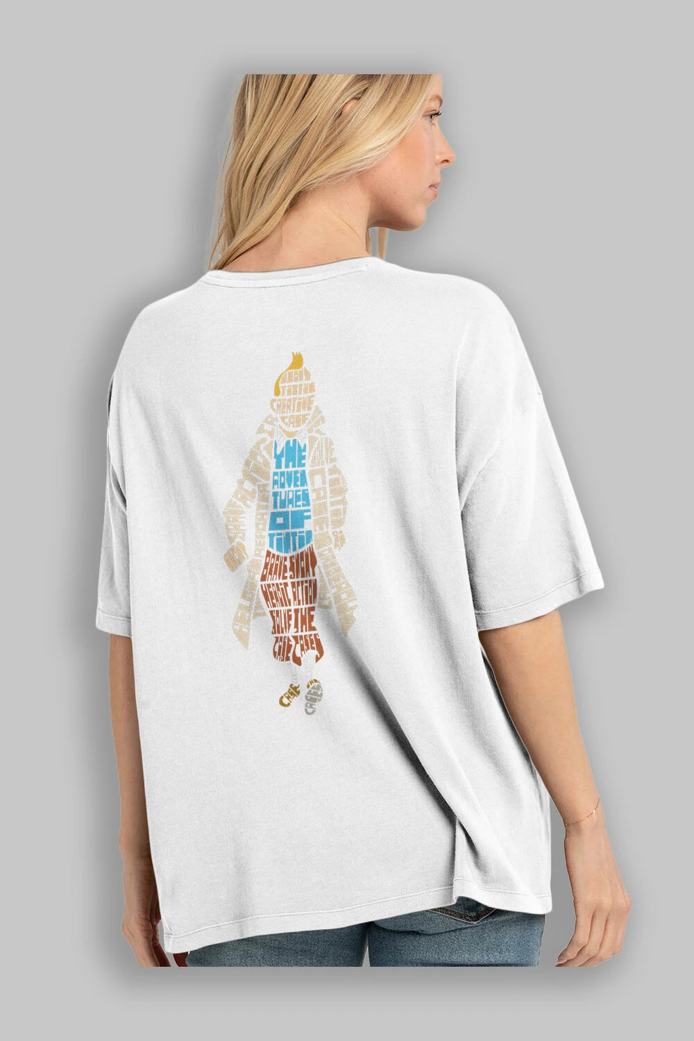 Tin Tin Arka Baskılı Oversize t-shirt %100 pamuk Erkek Kadın Unisex