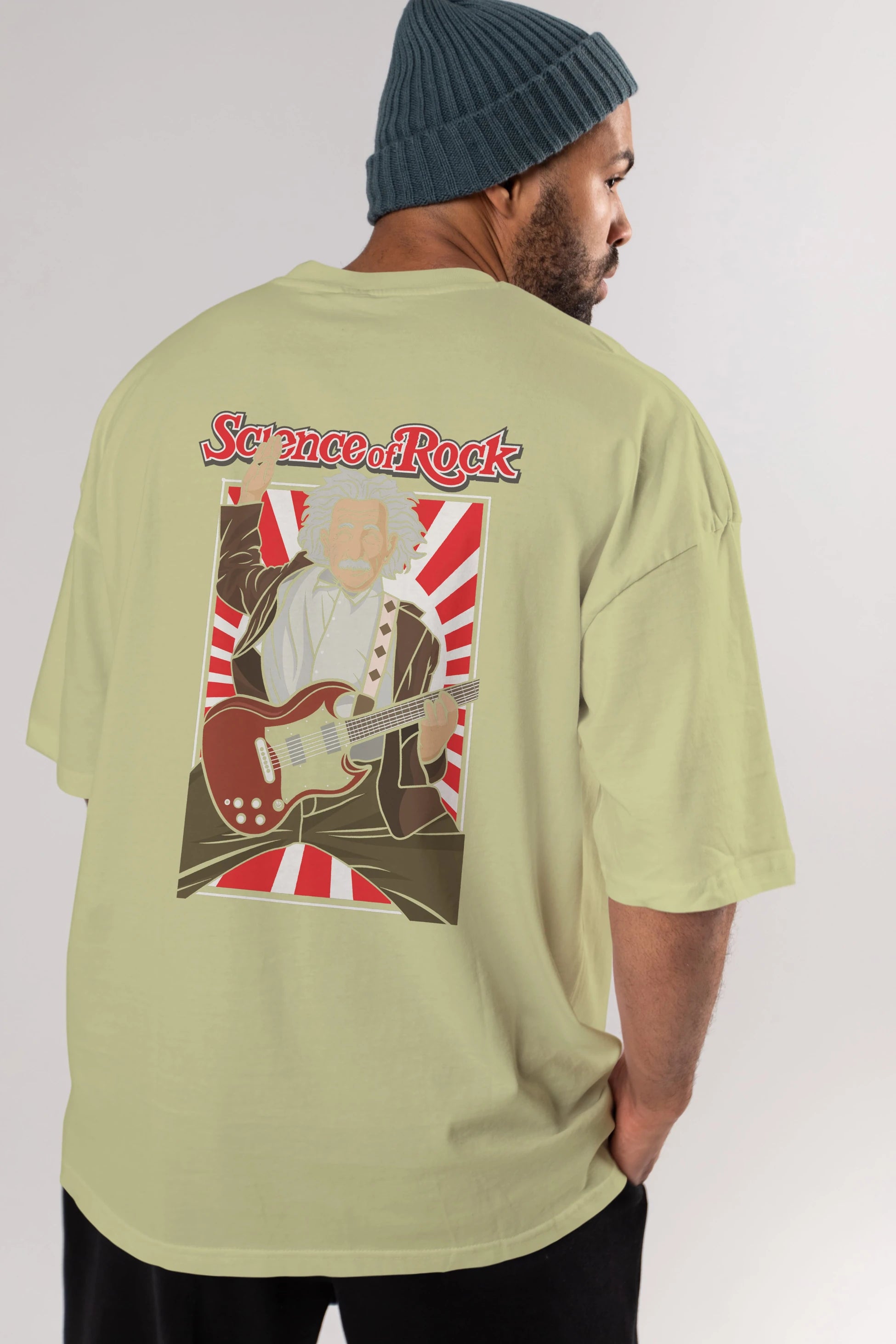 Einstein Science Of Rock Arka Baskılı Oversize t-shirt Erkek Kadın Unisex %100 Pamuk tişort