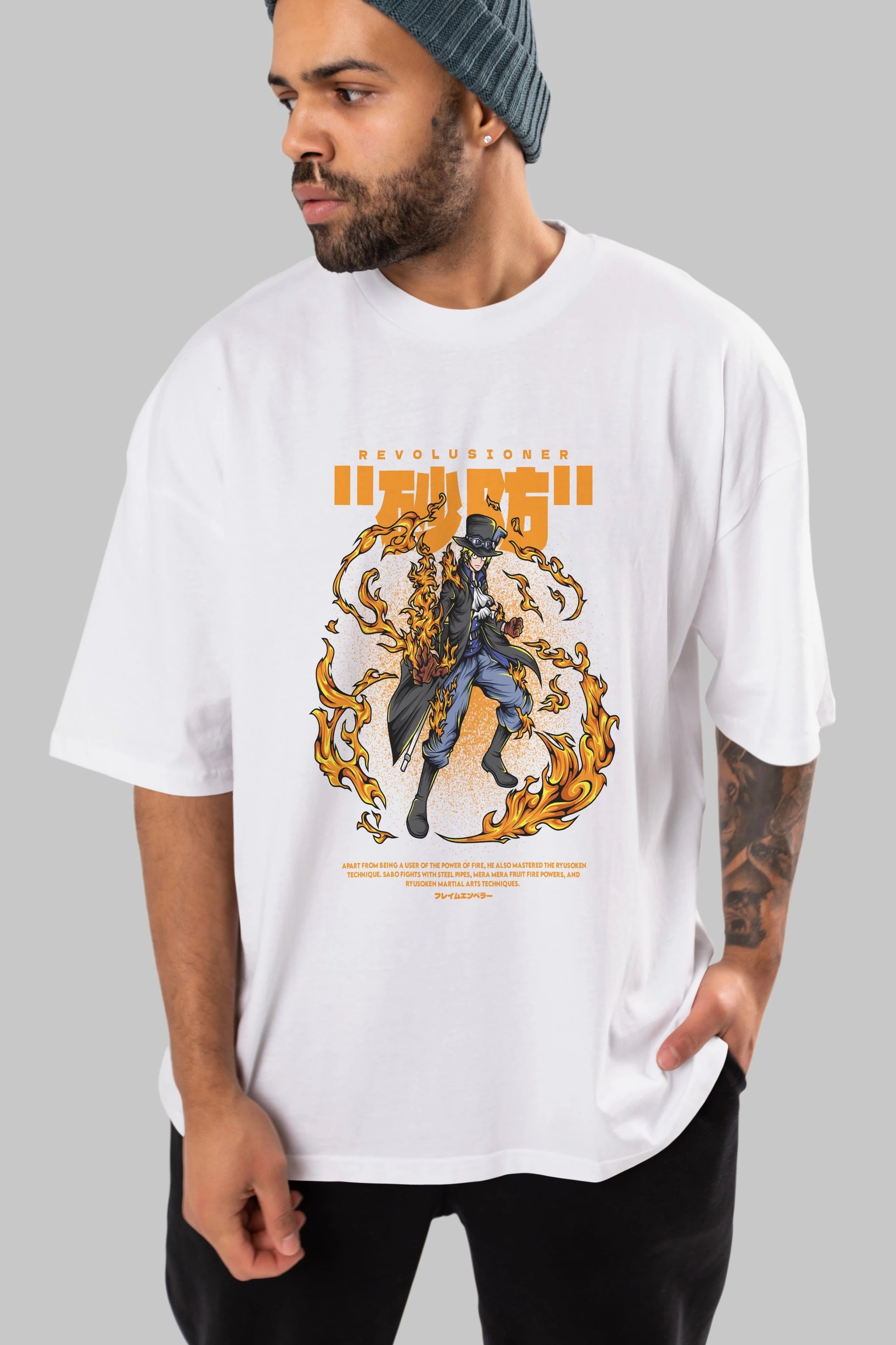Revolusioner Sabo Anime Ön Baskılı Oversize t-shirt %100 pamuk Erkek Kadın Unisex