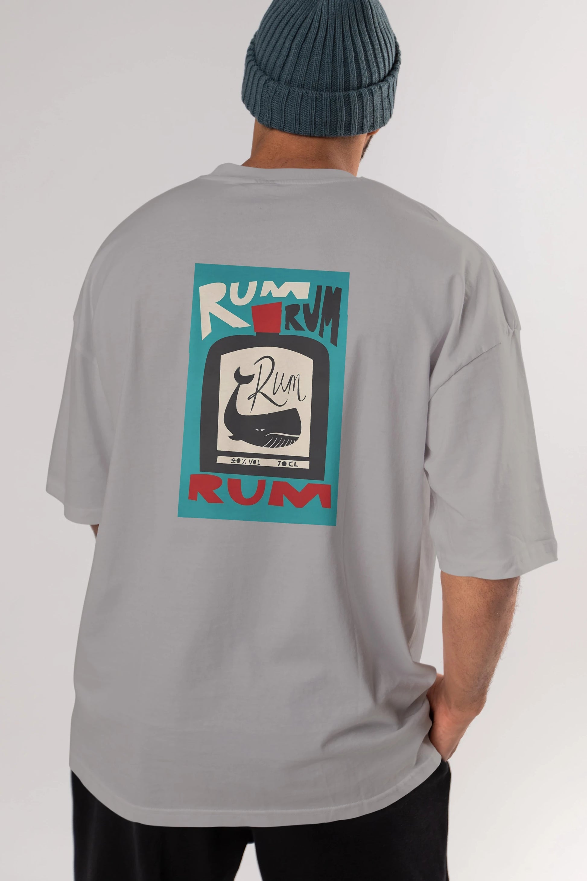 Rum Arka Baskılı Oversize t-shirt Erkek Kadın Unisex %100 Pamuk Bisiklet Yaka tişort