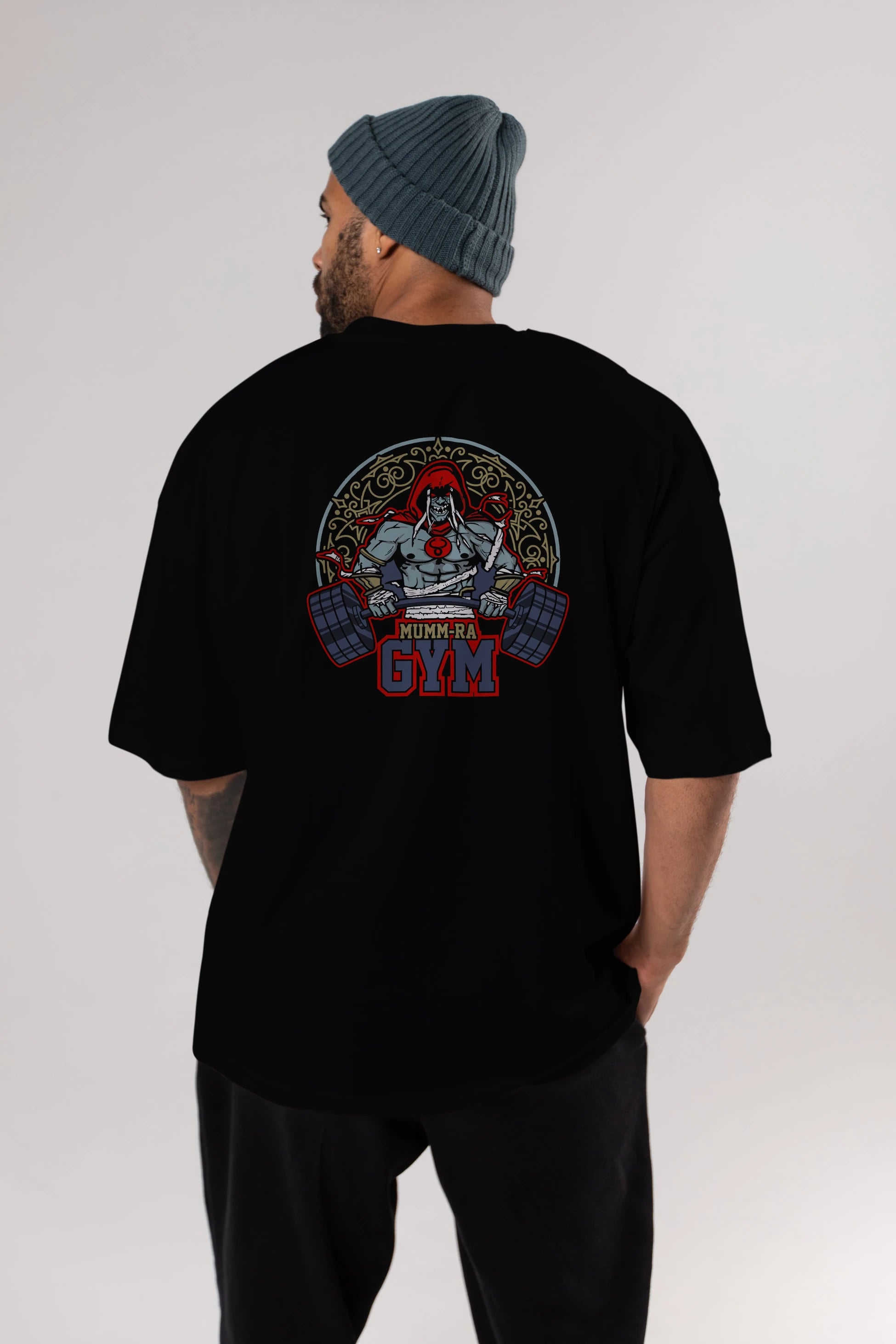 Mumm-ra GYM Arka Baskılı Oversize t-shirt Erkek Kadın Unisex %100 Pamuk Bisiklet Yaka tişort