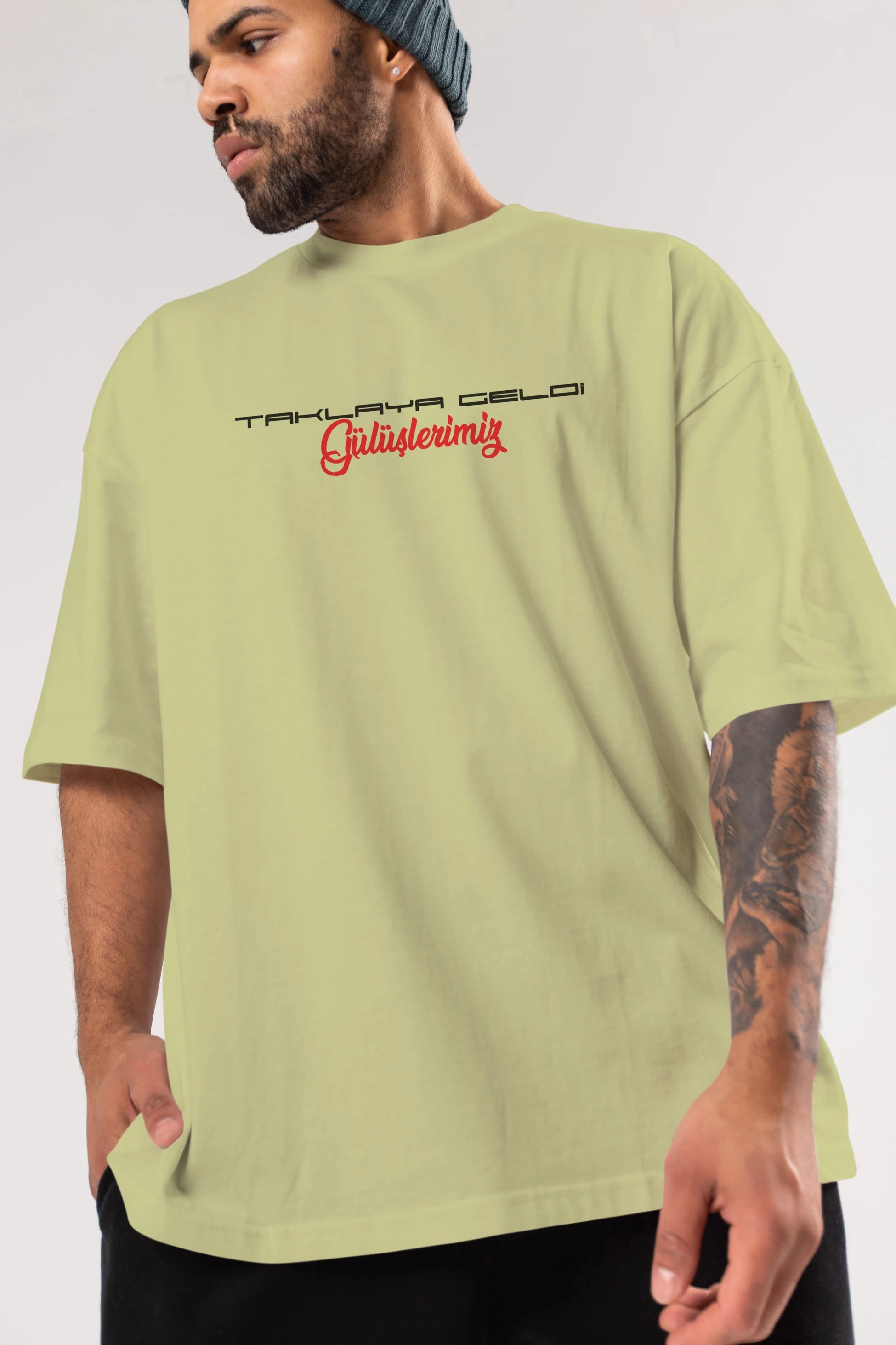 Taklaya Geldi Gülüşlerimiz Ön Baskılı Oversize t-shirt %100 pamuk Erkek Kadın Unisex