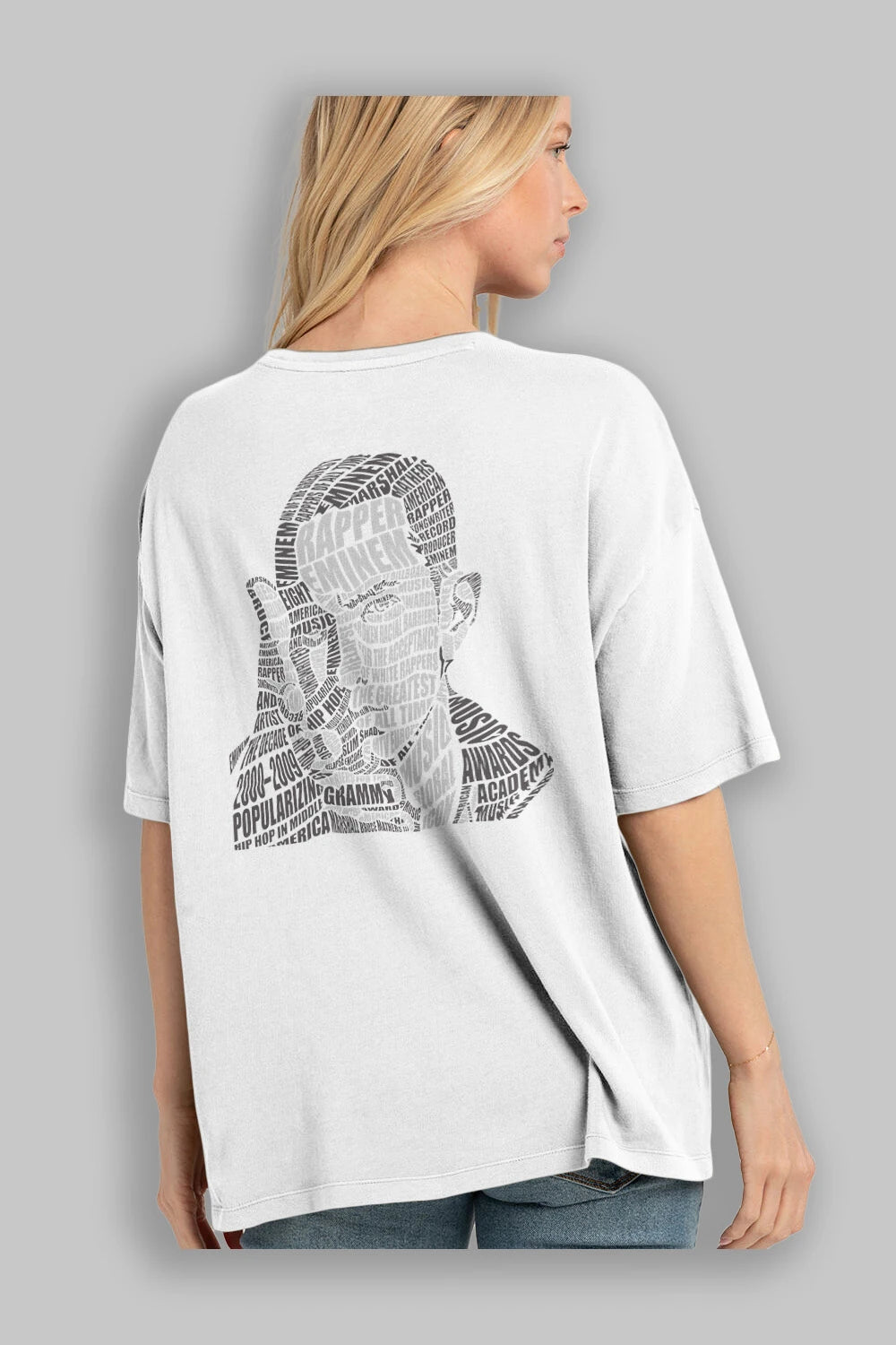 Eminem Calligram Arka Baskılı Oversize t-shirt %100 pamuk Erkek Kadın Unisex