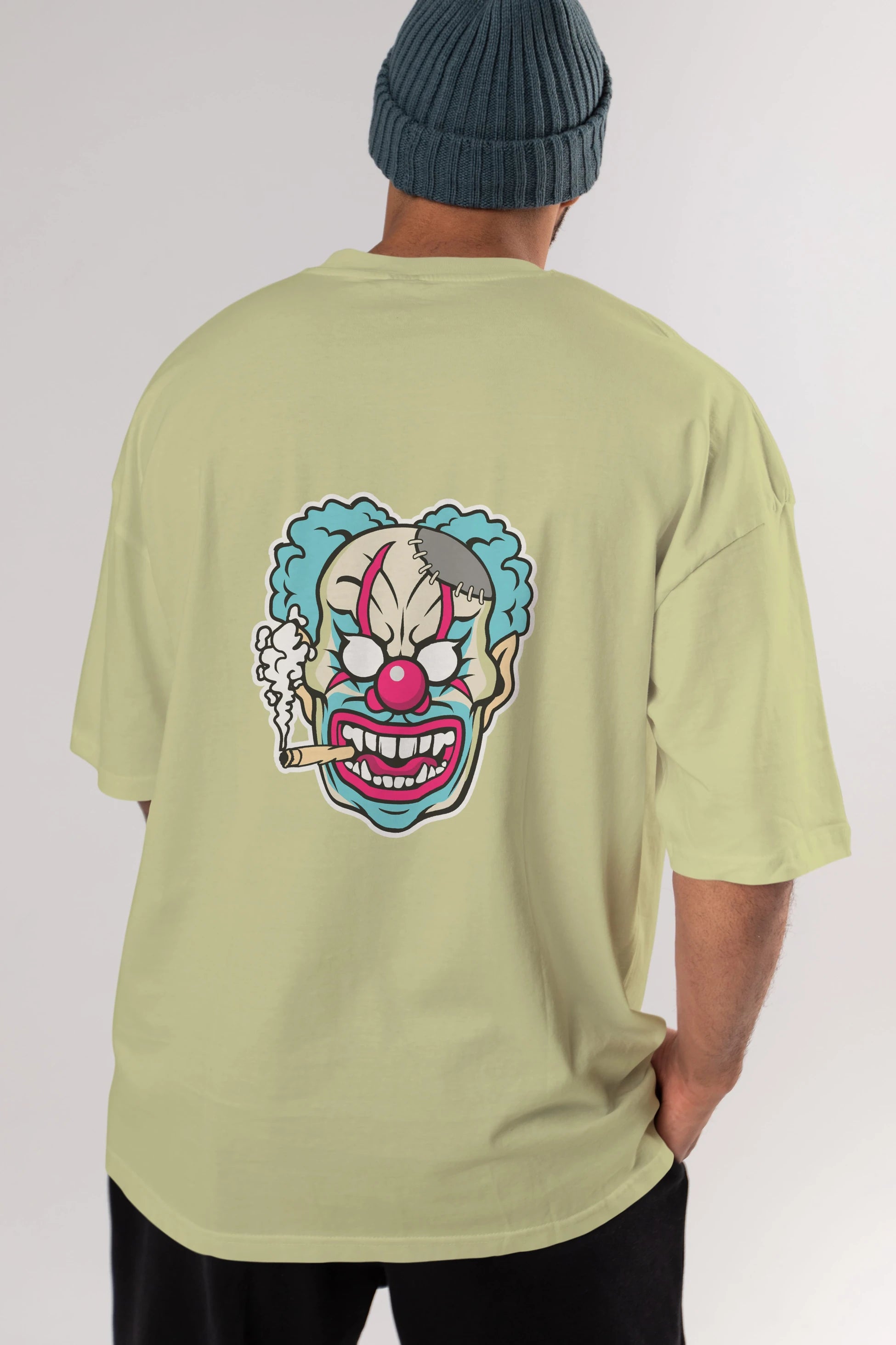 Clown Beast Arka Baskılı Oversize t-shirt Erkek Kadın Unisex %100 Pamuk tişort