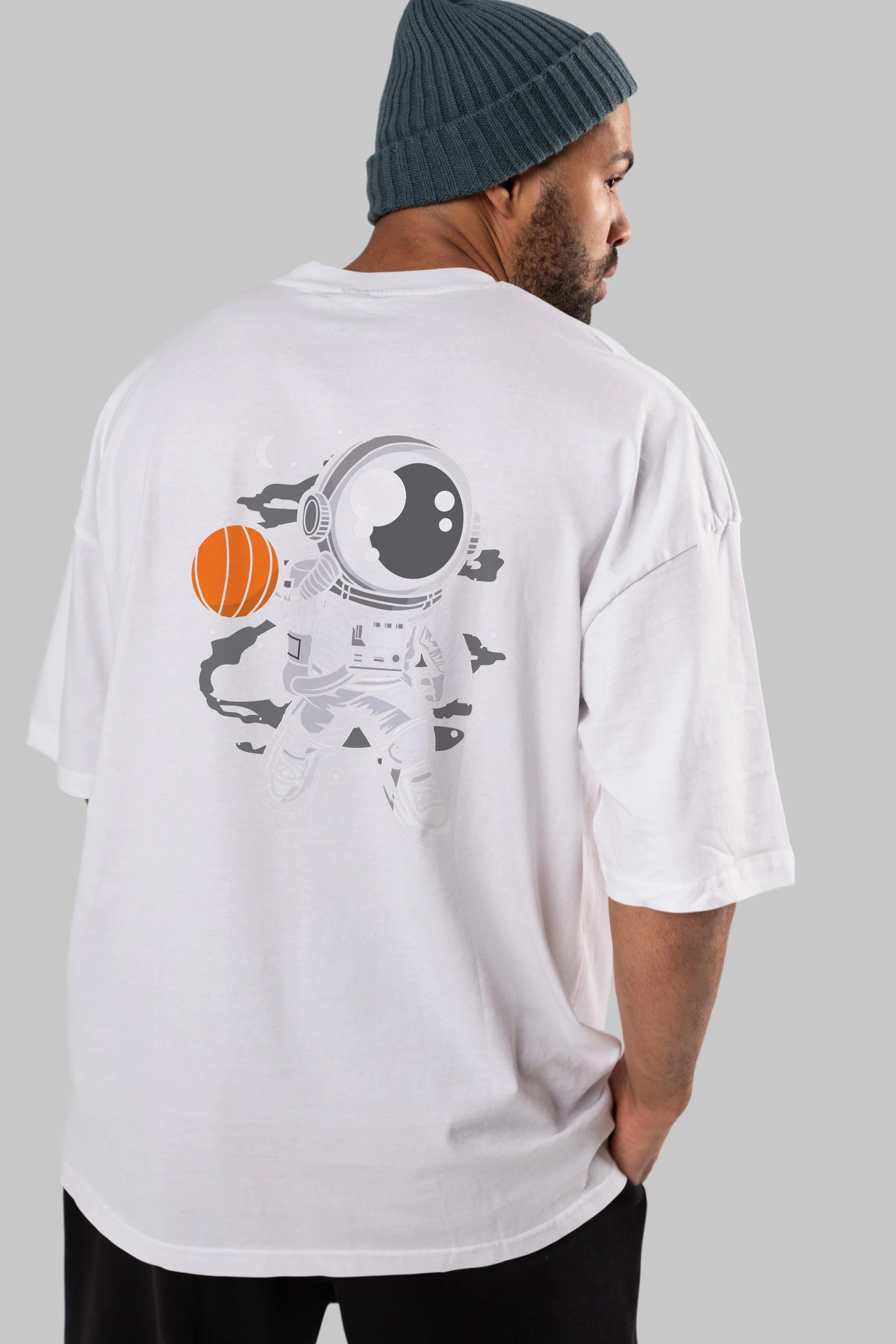 Astronaut Basketball Arka Baskılı Oversize t-shirt Erkek Kadın Unisex