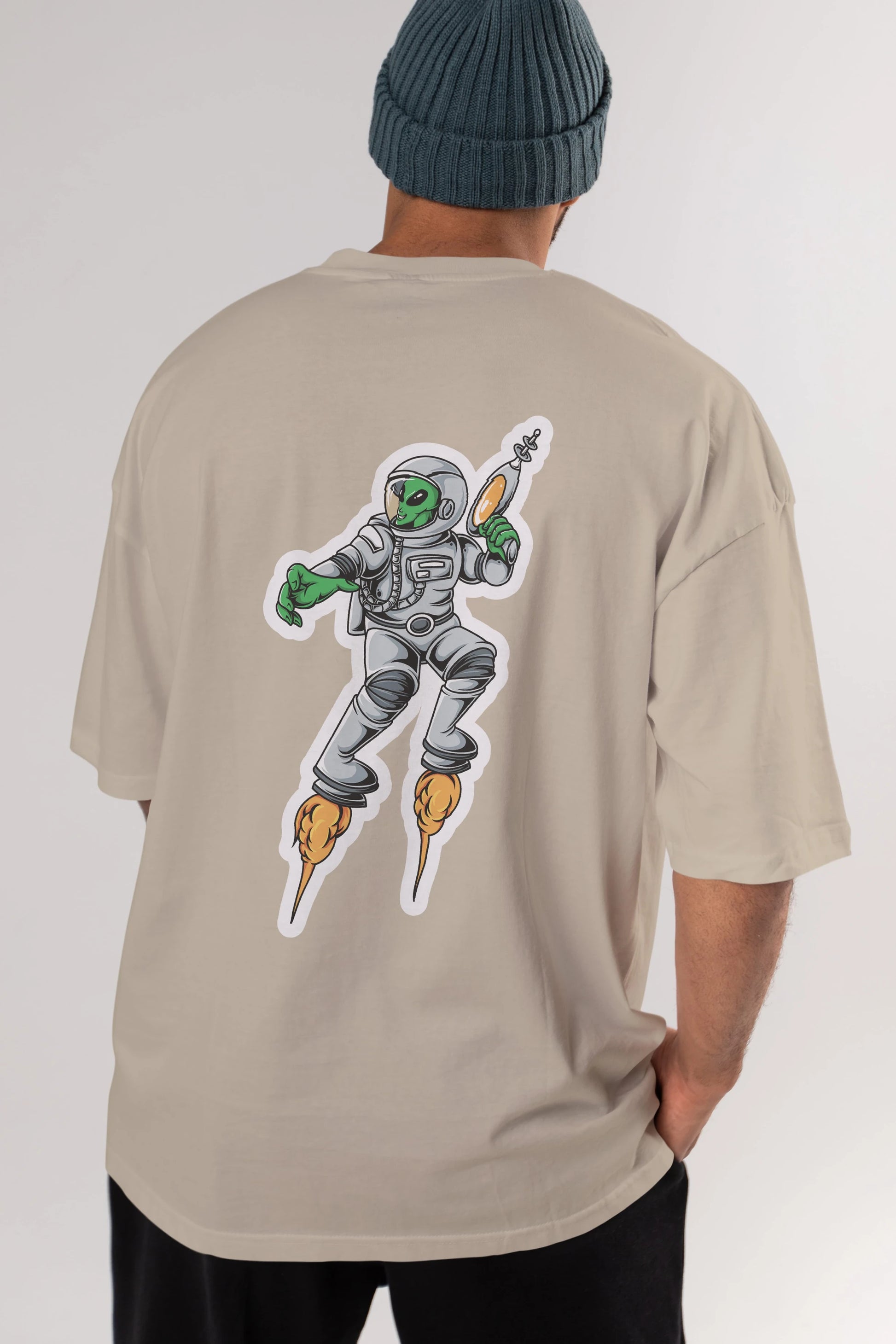 Alien Wars Sticker Arka Baskılı Oversize t-shirt Erkek Kadın Unisex