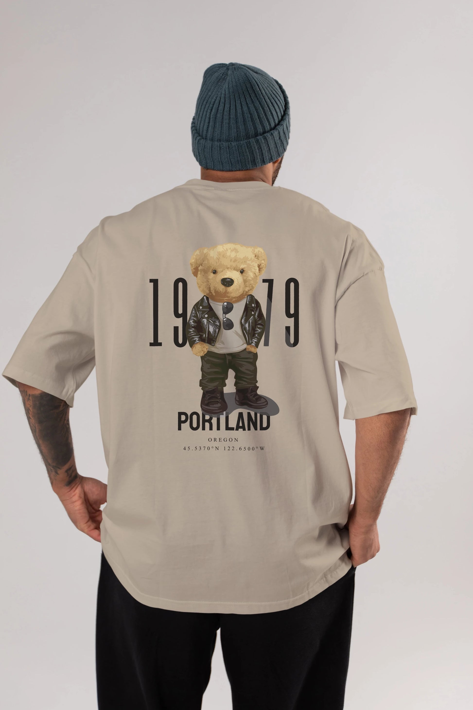 Teddy Bear Portland Arka Baskılı Oversize t-shirt Erkek Kadın Unisex %100 Pamuk