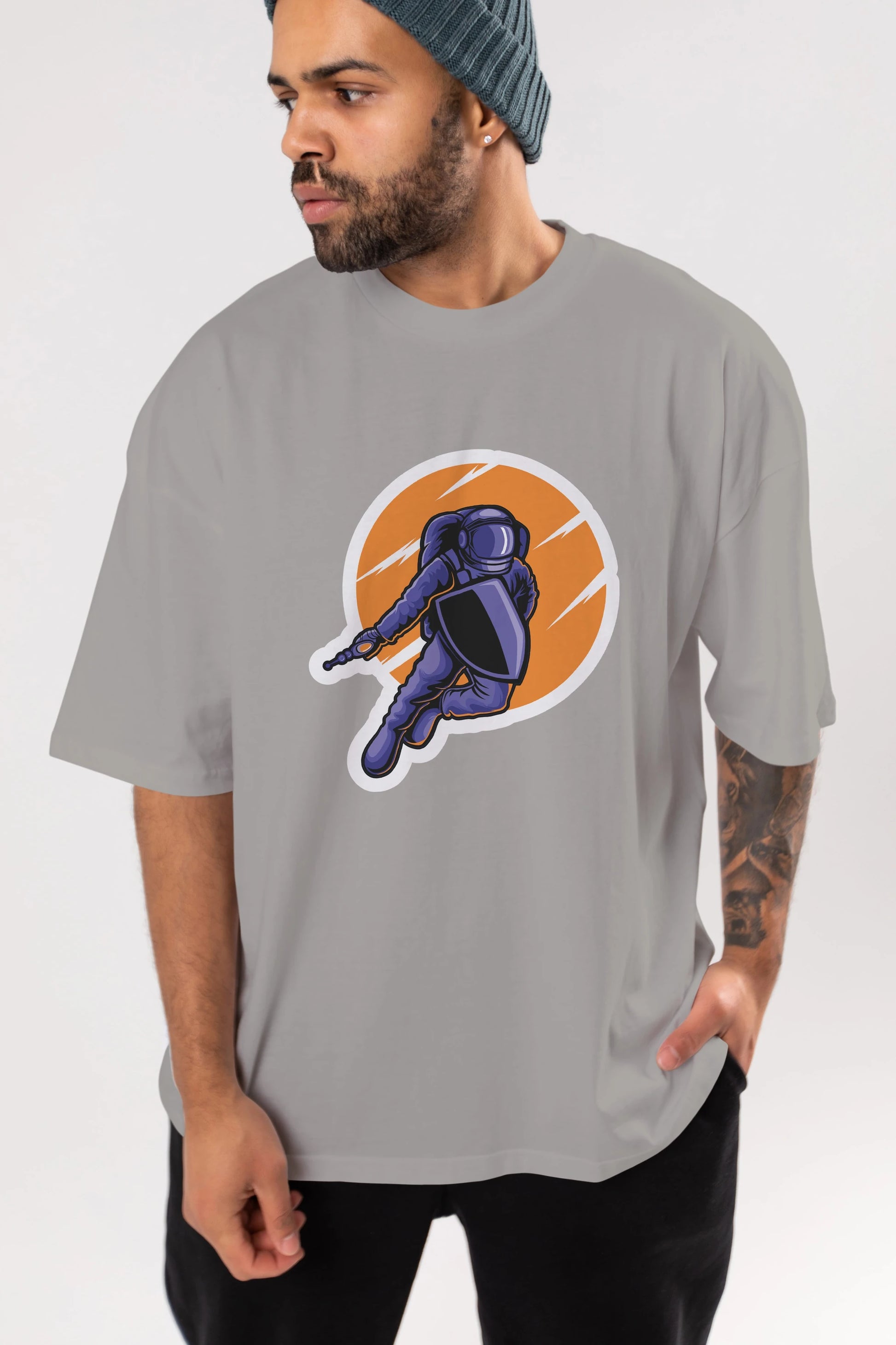 Astro Wars Sticker Ön Baskılı Oversize t-shirt Erkek Kadın Unisex