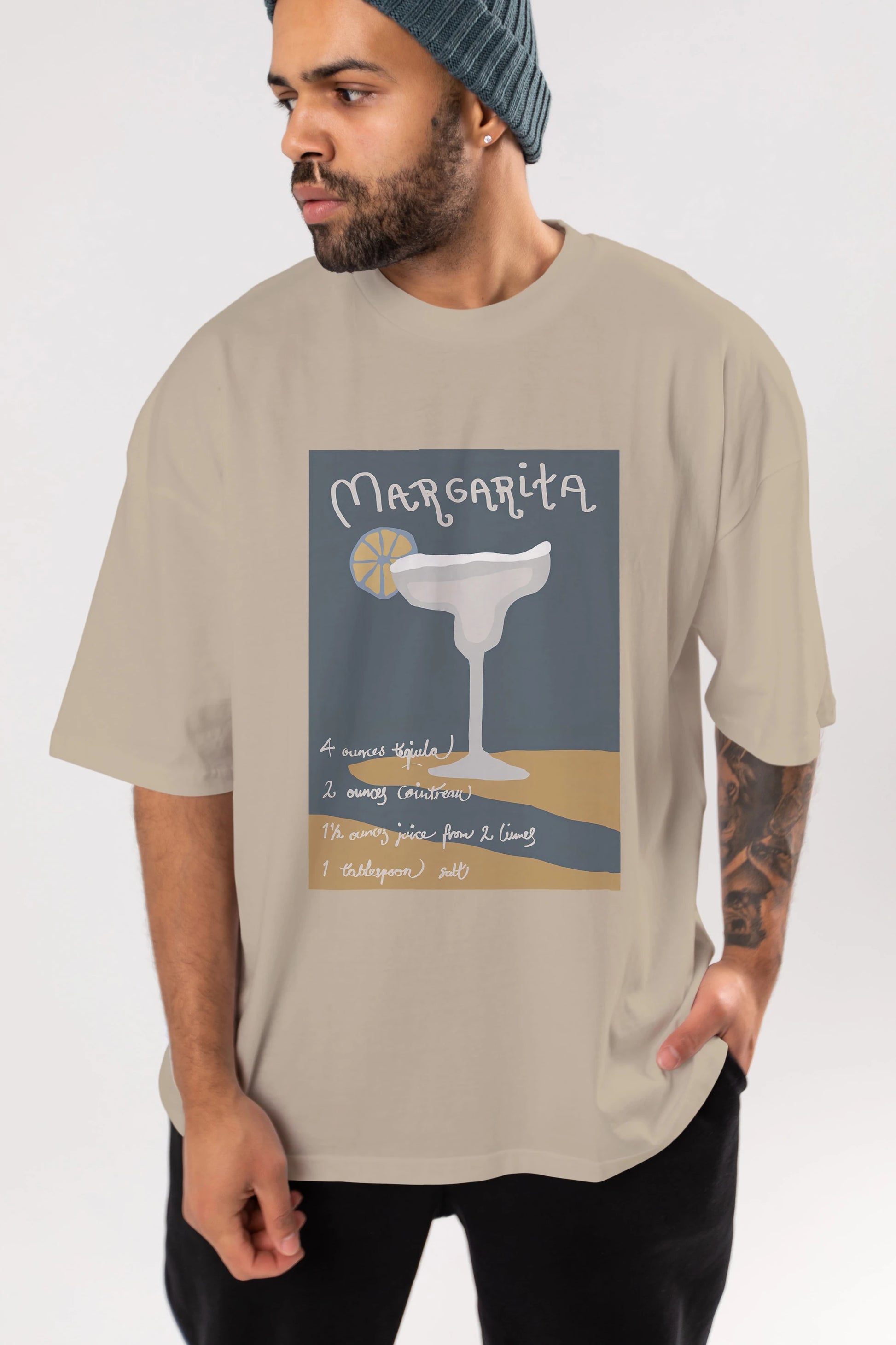 Margarita 2 Ön Baskılı Oversize t-shirt Erkek Kadın Unisex %100 Pamuk Bisiklet Yaka tişort