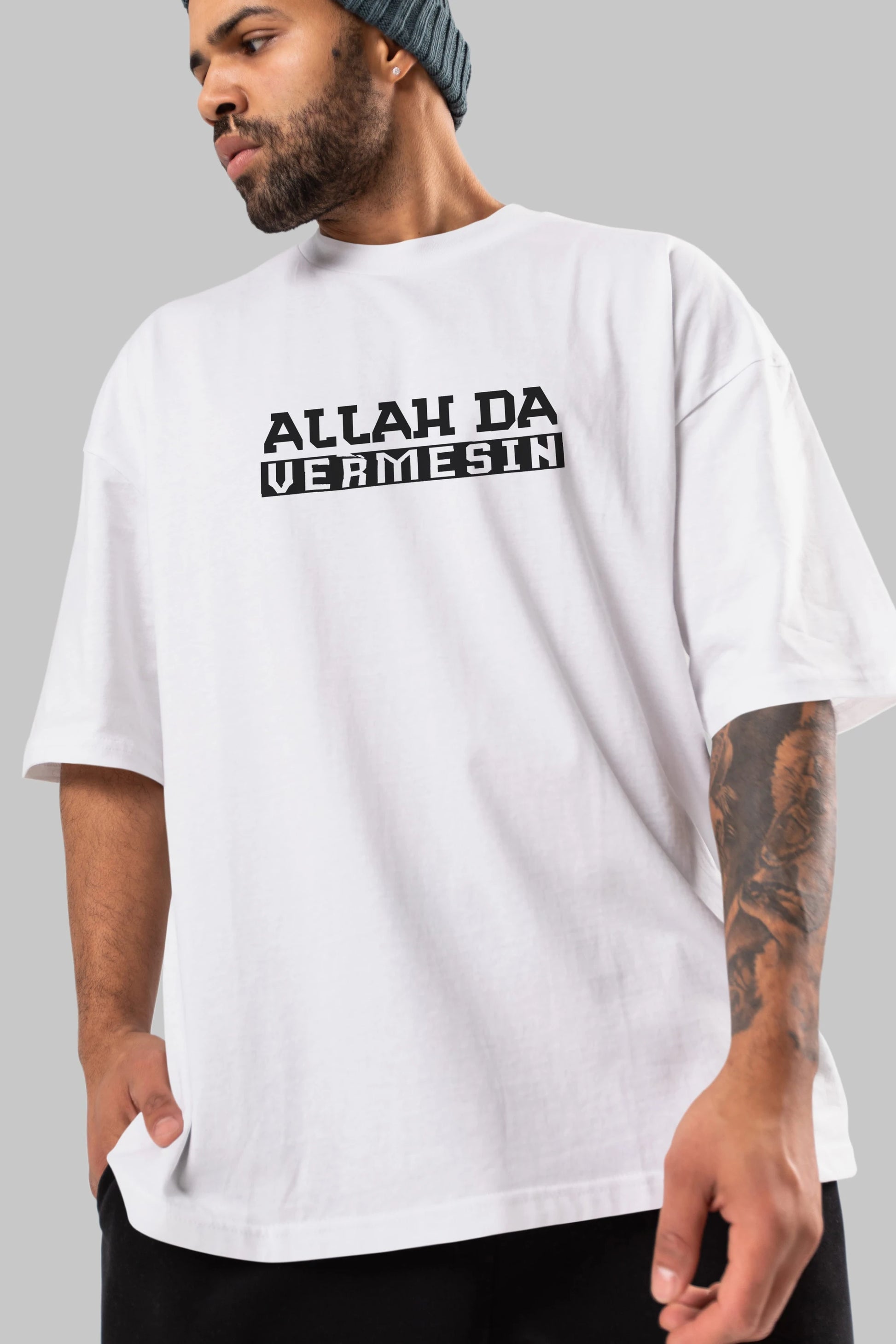 Allah De Vermesin Ön Baskılı Oversize t-shirt %100 pamuk Erkek Kadın Unisex