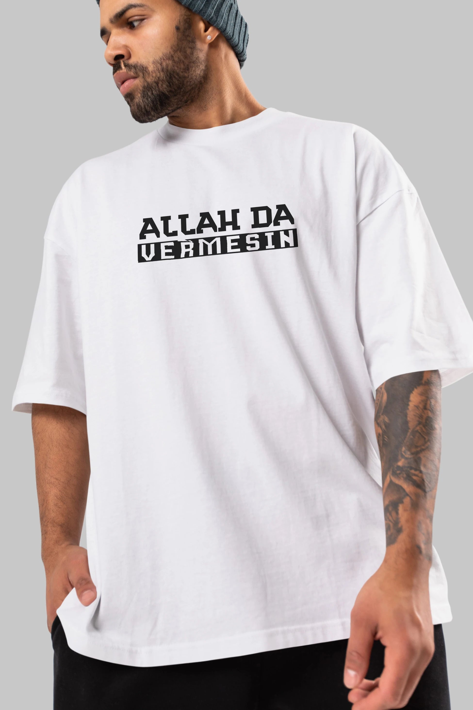 Allah De Vermesin Ön Baskılı Oversize t-shirt %100 pamuk Erkek Kadın Unisex