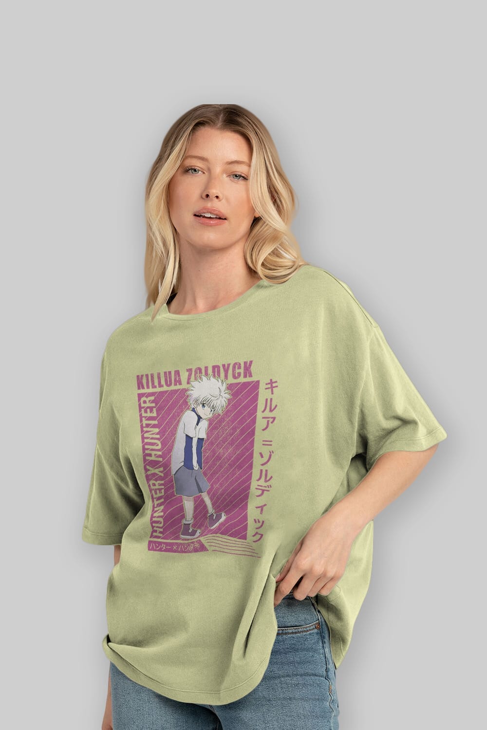 Killua Zoldyck 3 1 Anime Ön Baskılı Oversize t-shirt %100 pamuk Erkek Kadın Unisex