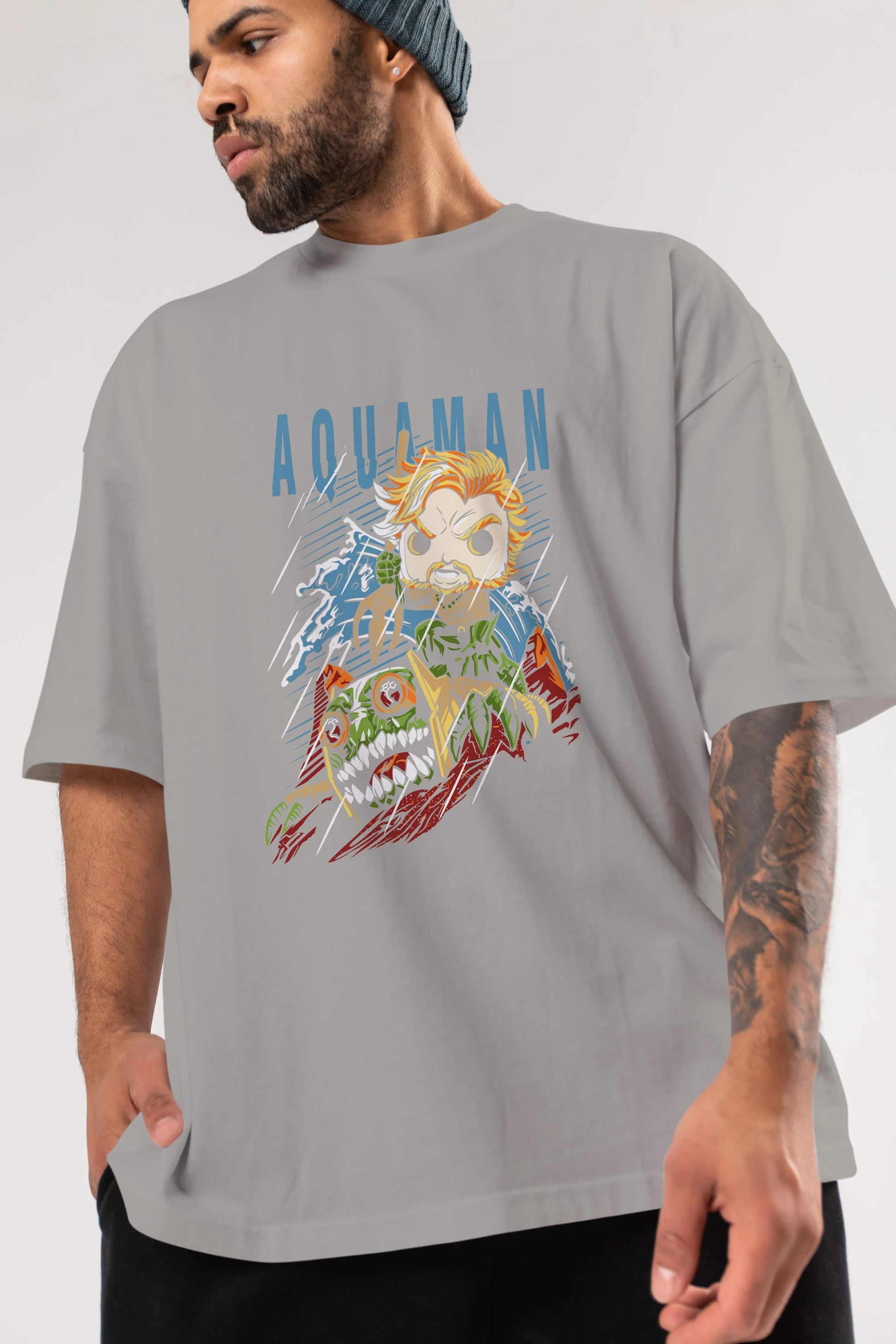 Aquaman Ön Baskılı Oversize t-shirt Erkek Kadın Unisex %100 Pamuk Bisiklet Yaka tişort
