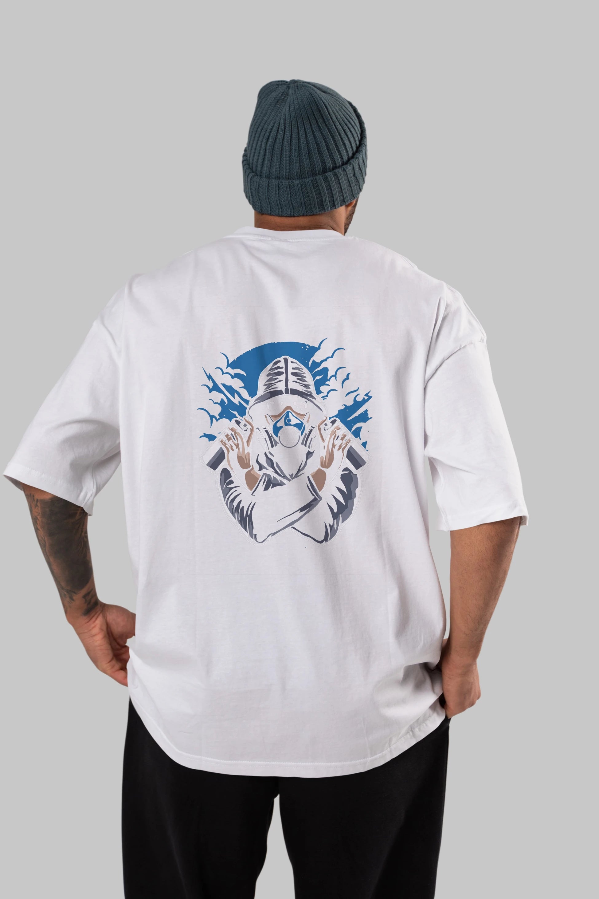 Graffiti Gasmask Arka Baskılı Oversize t-shirt Erkek Kadın Unisex %100 Pamuk