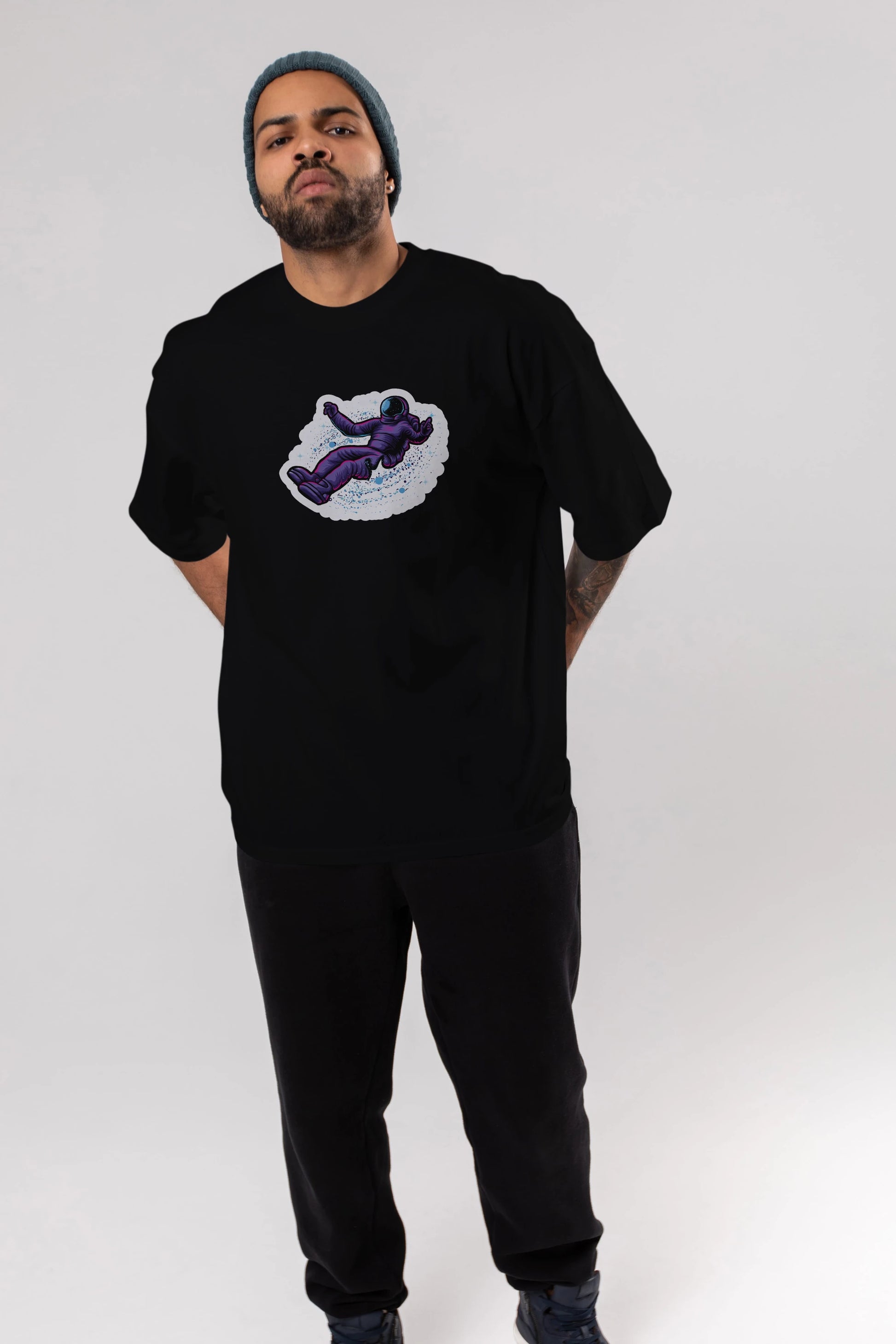 Having fun in outer space sticker Ön Baskılı Oversize t-shirt Erkek Kadın Unisex