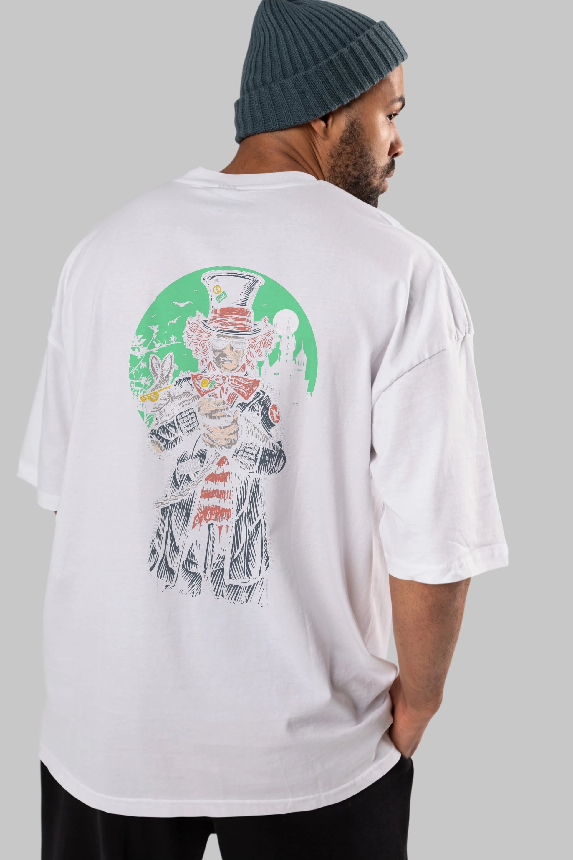 Mad Hatter Arka Baskılı Oversize t-shirt Erkek Kadın Unisex %100 Pamuk