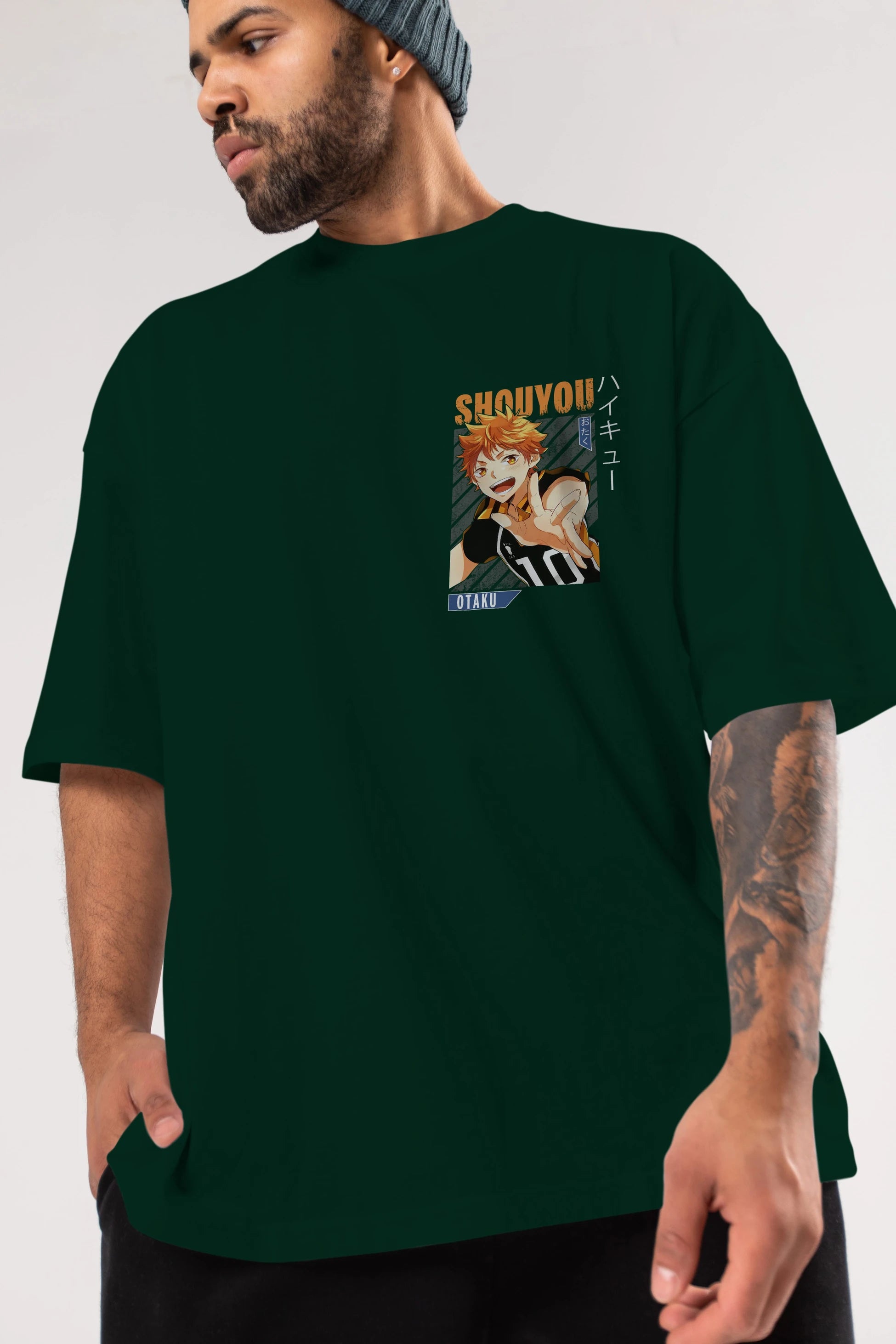 Shouyou Hinata 9 Ön Sol Baskılı Oversize t-shirt Erkek Kadın Unisex %100 Pamuk Bisiklet Yaka tişort