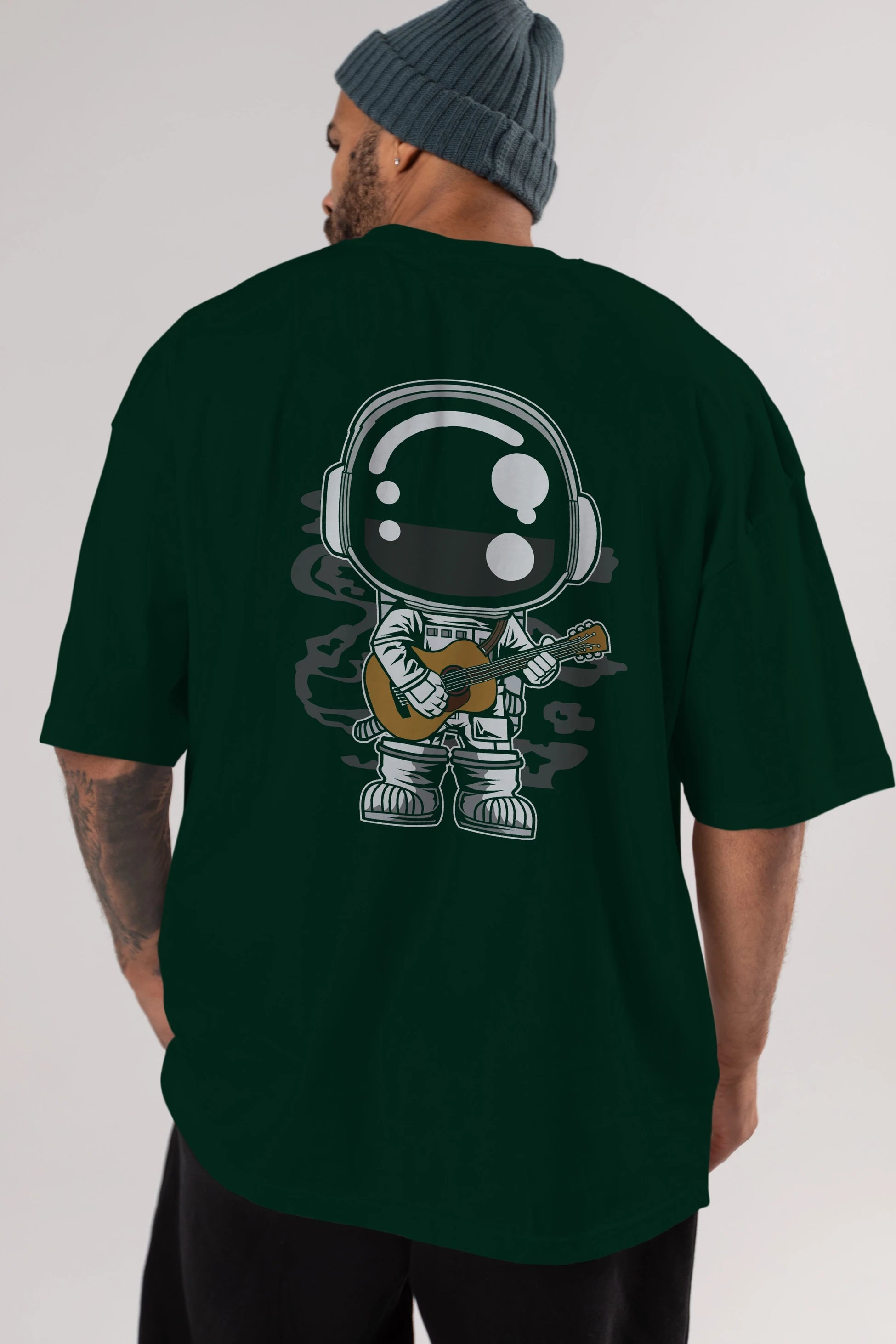 Astronaut Acoustic Guitar Arka Baskılı Oversize t-shirt Erkek Kadın Unisex