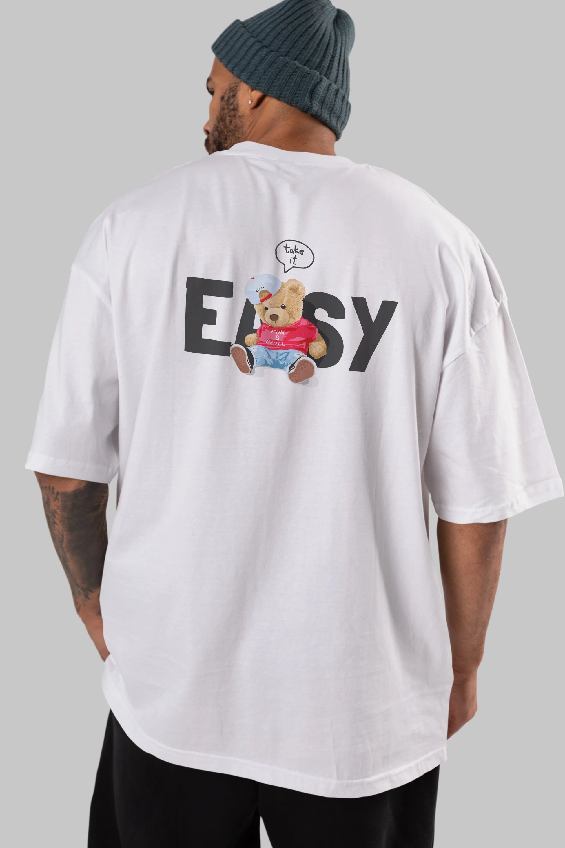 Teddy Bear Easy Arka Baskılı Oversize t-shirt Erkek Kadın Unisex %100 Pamuk