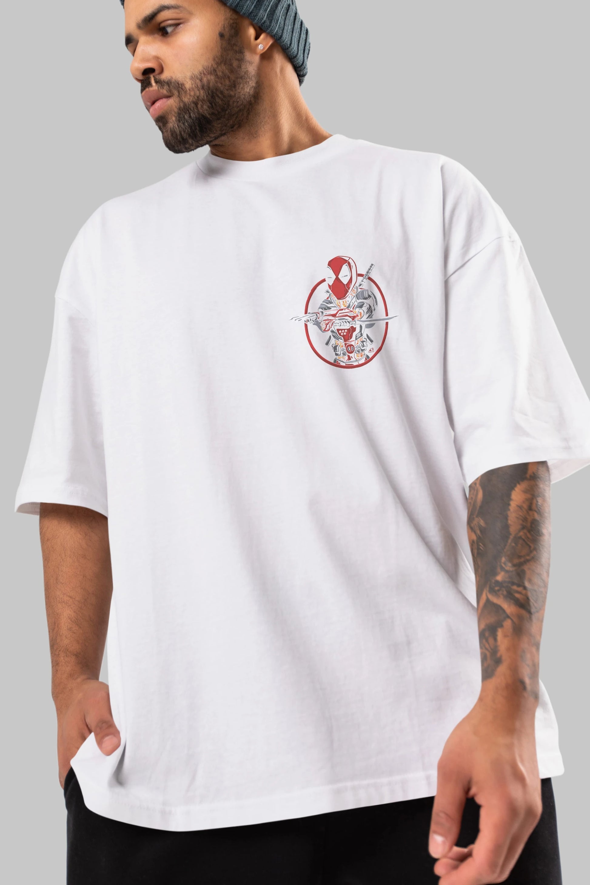 Deadpool (5) Ön Sol Baskılı Oversize t-shirt Erkek Kadın Unisex %100 Pamuk Bisiklet Yaka tişort
