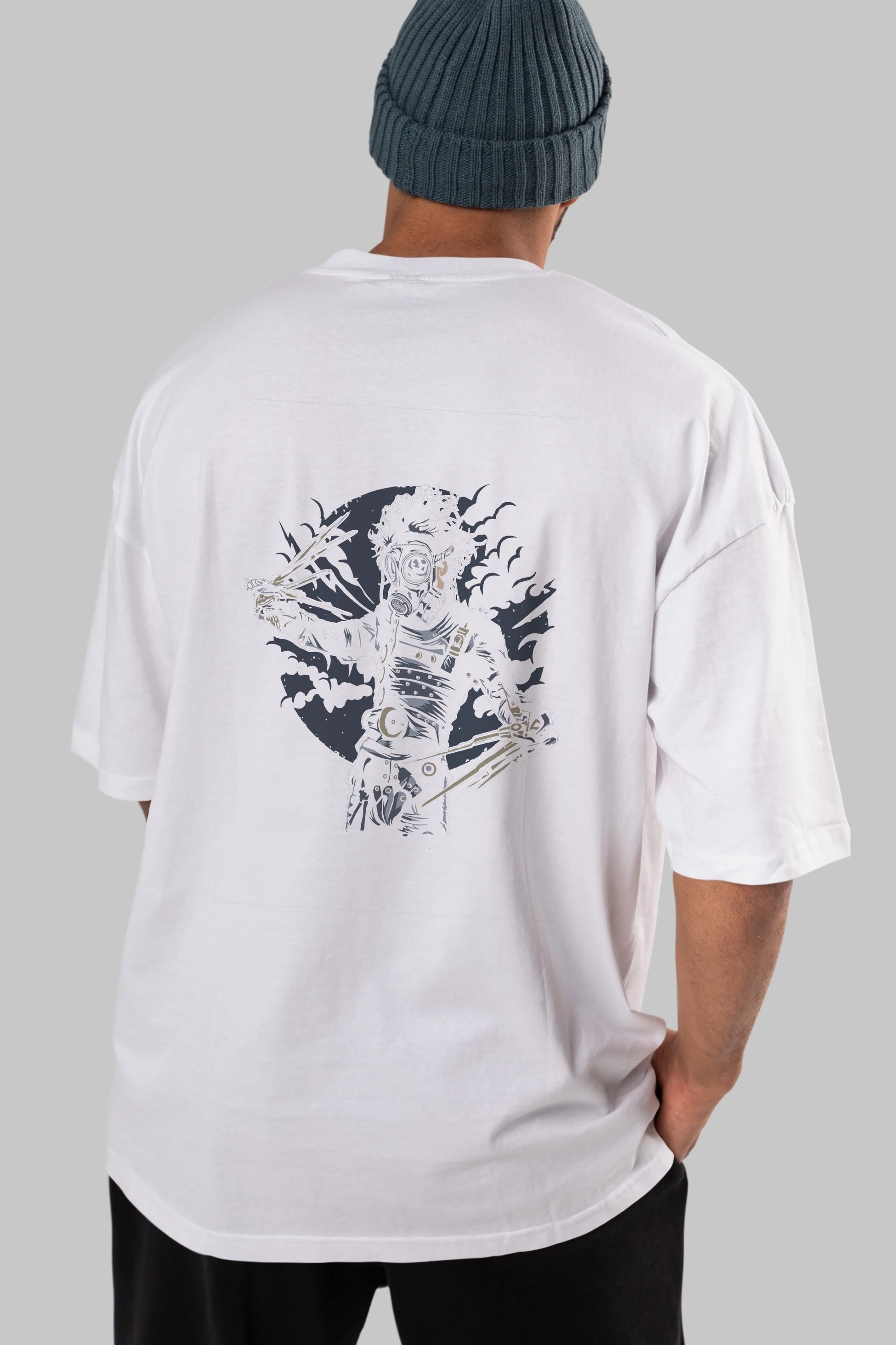 Gas Mask Scissors Arka Baskılı Oversize t-shirt Erkek Kadın Unisex %100 Pamuk