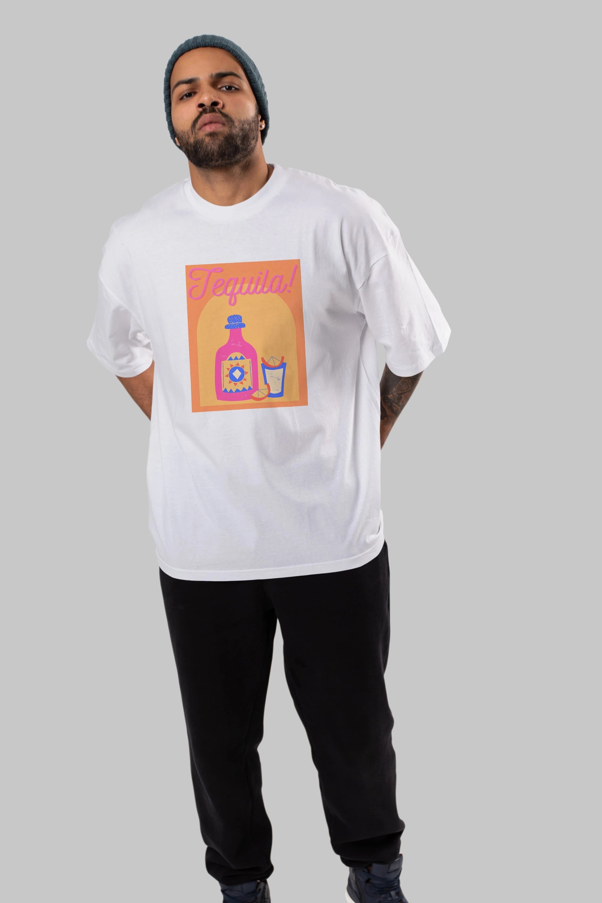 Tequila Ön Baskılı Oversize t-shirt Erkek Kadın Unisex %100 Pamuk Bisiklet Yaka tişort