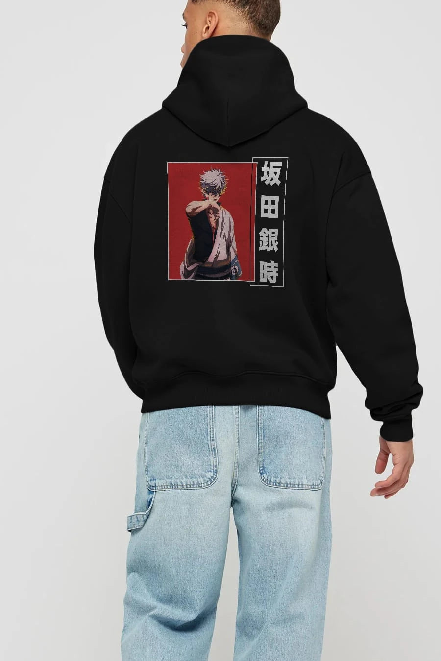 Gintoki Sakata GINTAMA 1 Anime Arka Baskılı Hoodie Oversize Kapüşonlu Sweatshirt Erkek Kadın Unisex