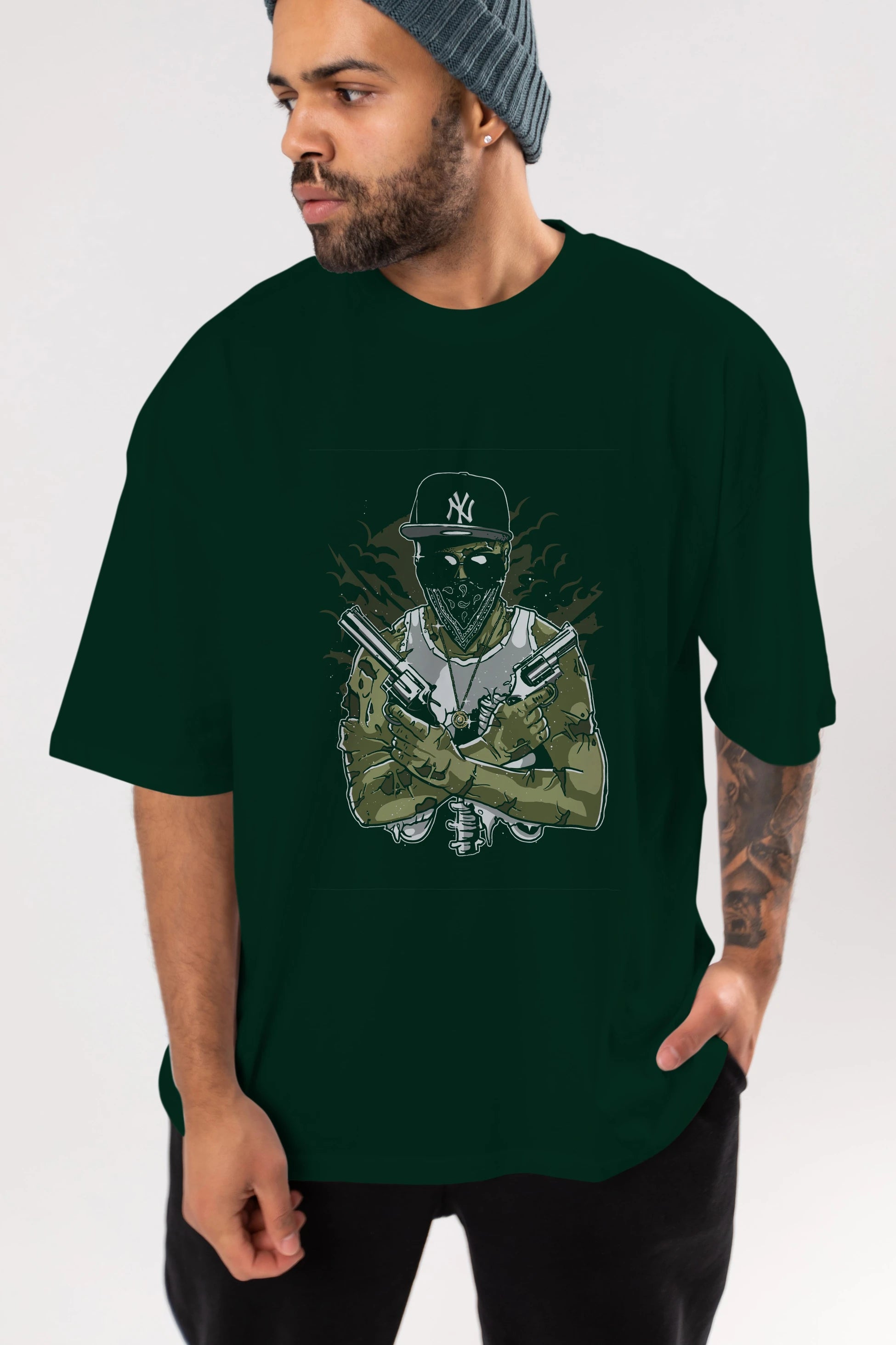 Gangsta Zombie Ön Baskılı Oversize t-shirt Erkek Kadın Unisex %100 Pamuk tişort