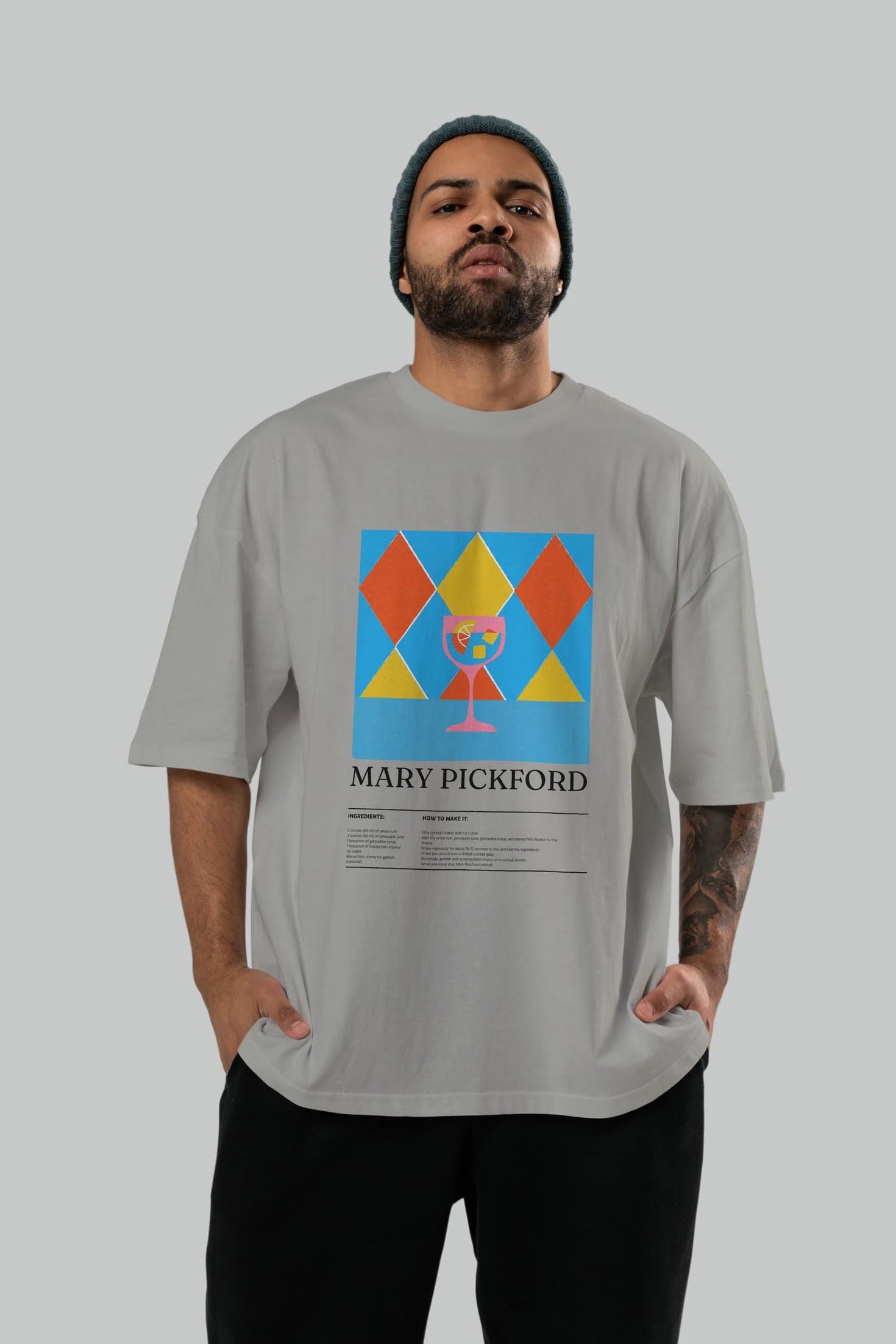Mary Pickford Kokteyl Ön Baskılı Oversize t-shirt Erkek Kadın %100 Pamuk Bisiklet Yaka tişort